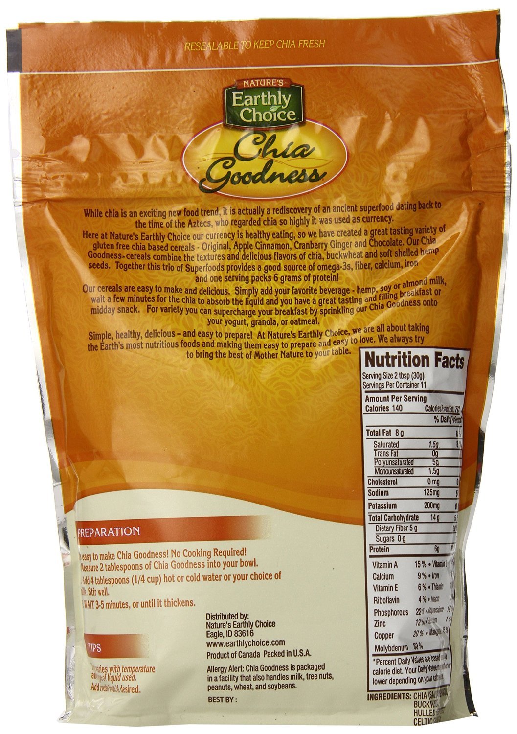 Nature's Earthly Choice Chia Goodness, Original, 12-Ounce (Pack of 6)