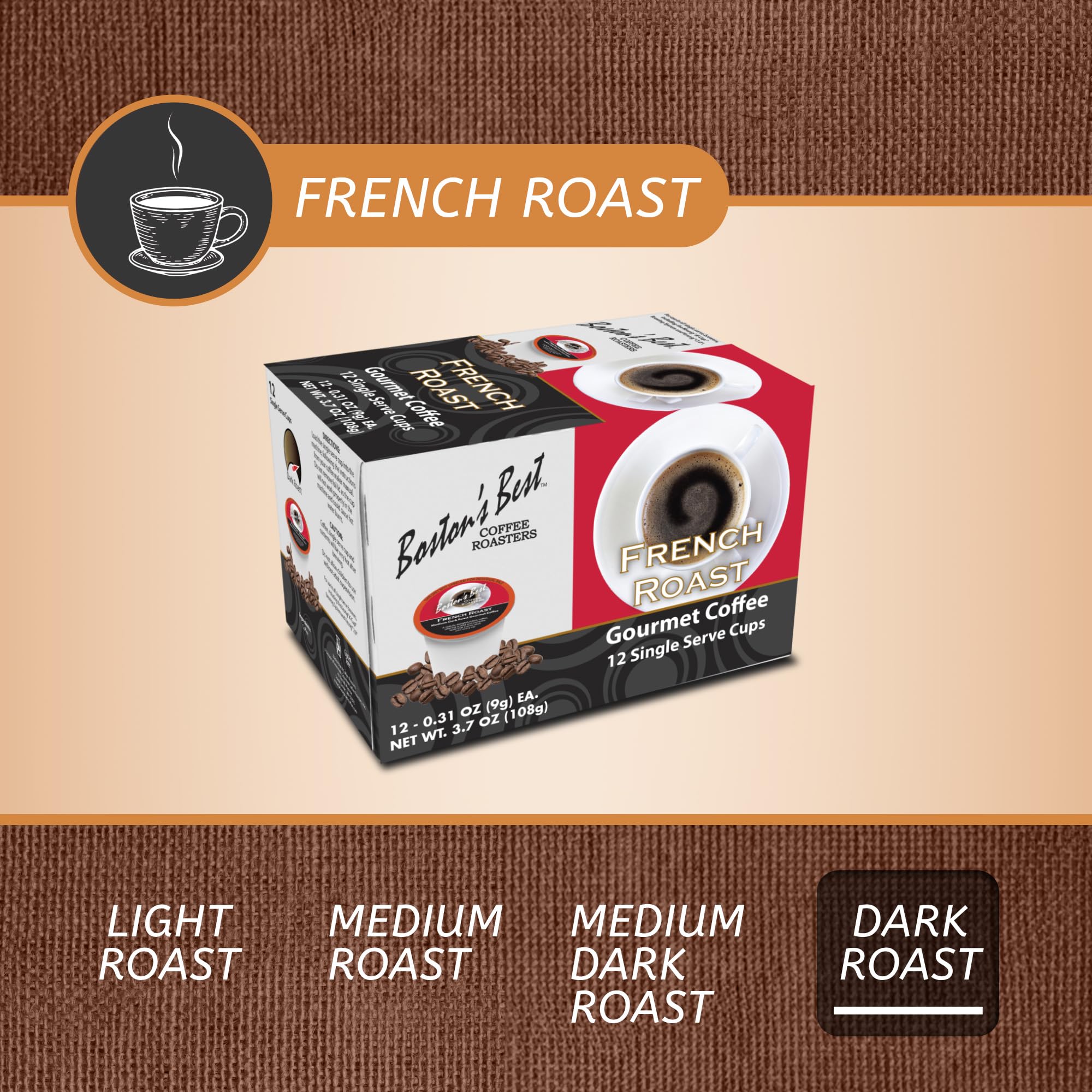Boston’s Best Coffee - Rich & Bold French Roast Gourmet Flavour, Delectable Dark Roast, Compatible with Keurig Coffee Maker, 1 Count (12 Single Serve