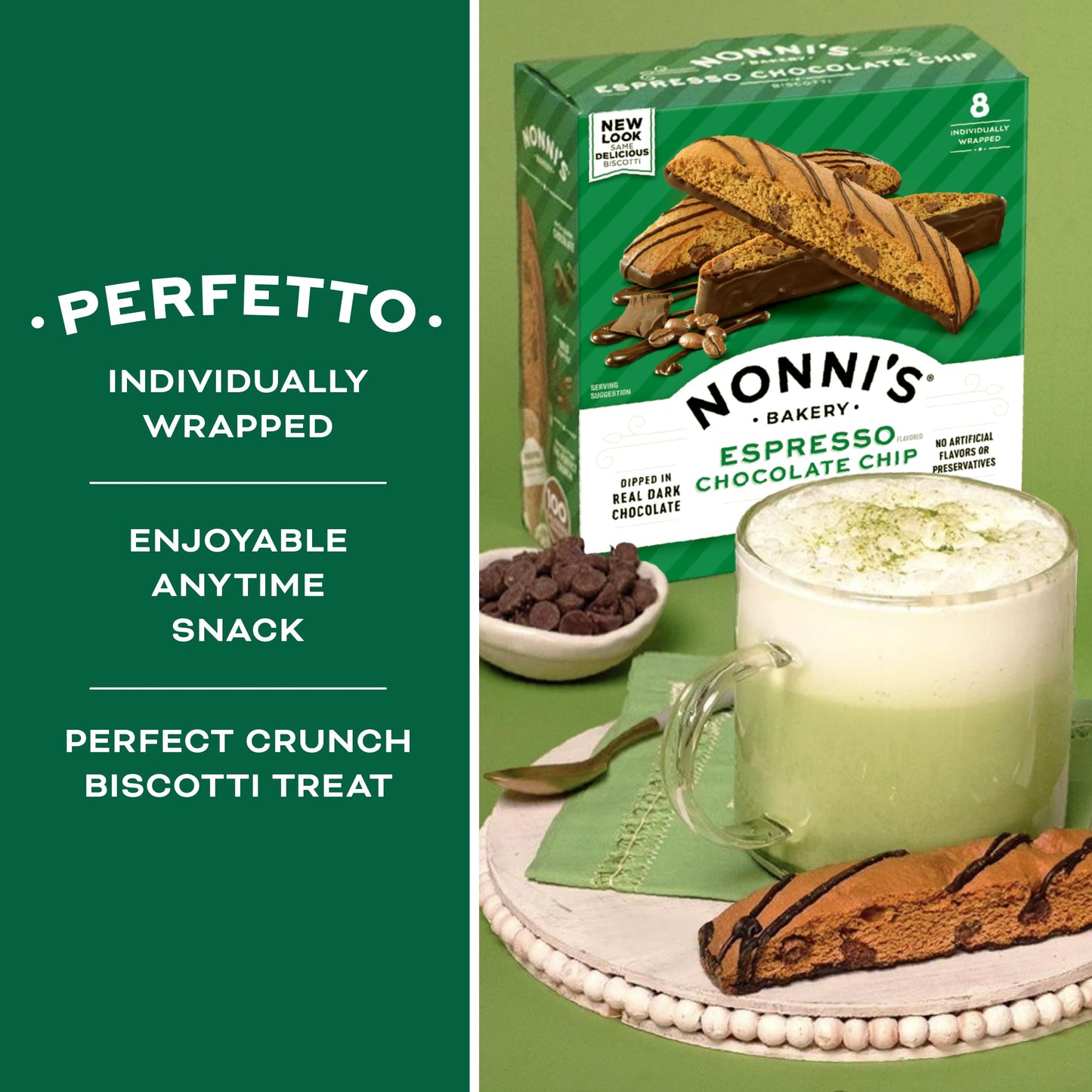 Nonni's Espresso Chocolate Chip Biscotti Cookies - 3 Boxes Espresso Coffee Cookies - Espresso Chocolate Chip Cookies w/Dark Chocolate - Italian
