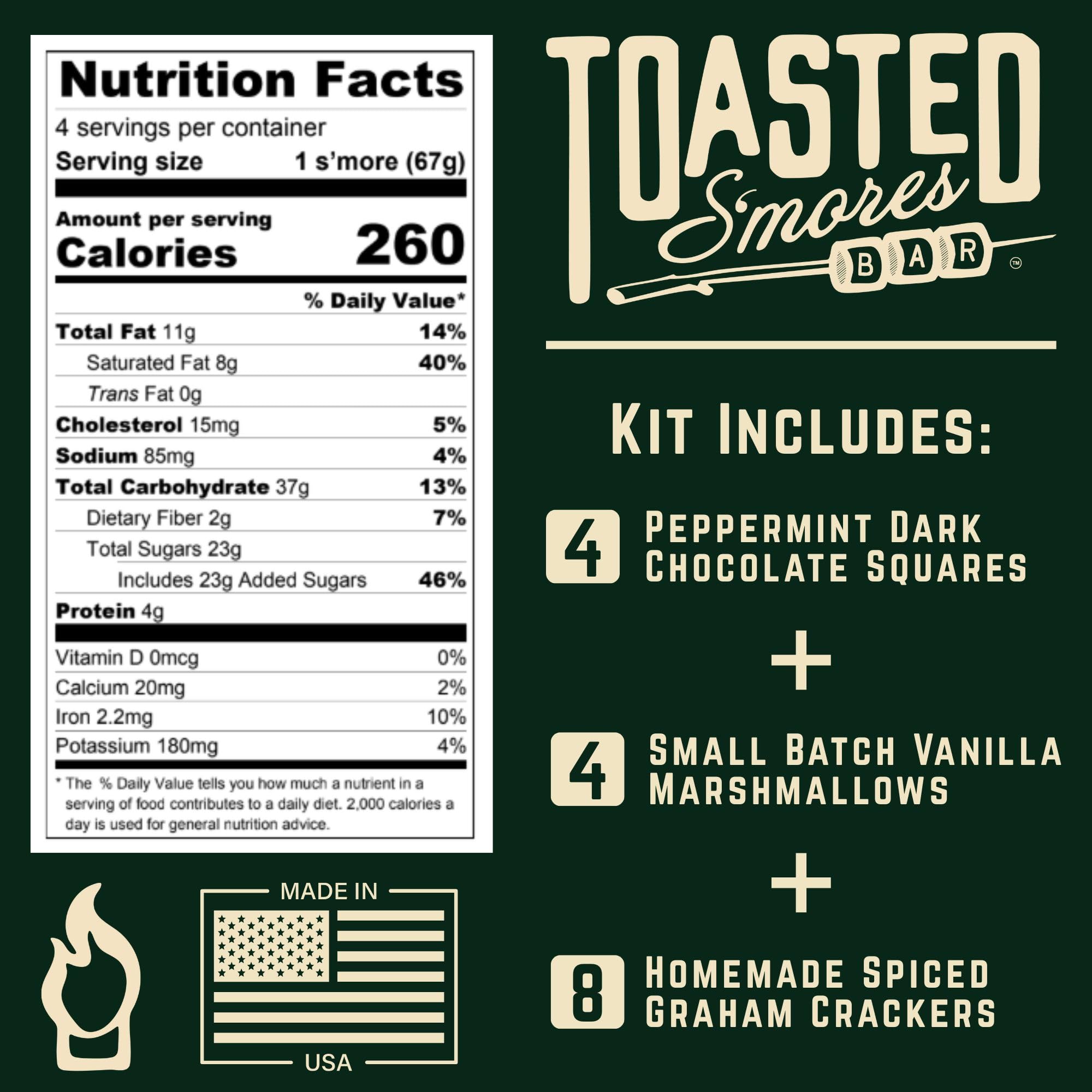 Toasted S'mores Bar Winter Mint Artisan S'mores Kit, Contains Dark Mint Chocolate Squares, Spiced Graham Crackers, and Vanilla Marshmallows, Pack of 4