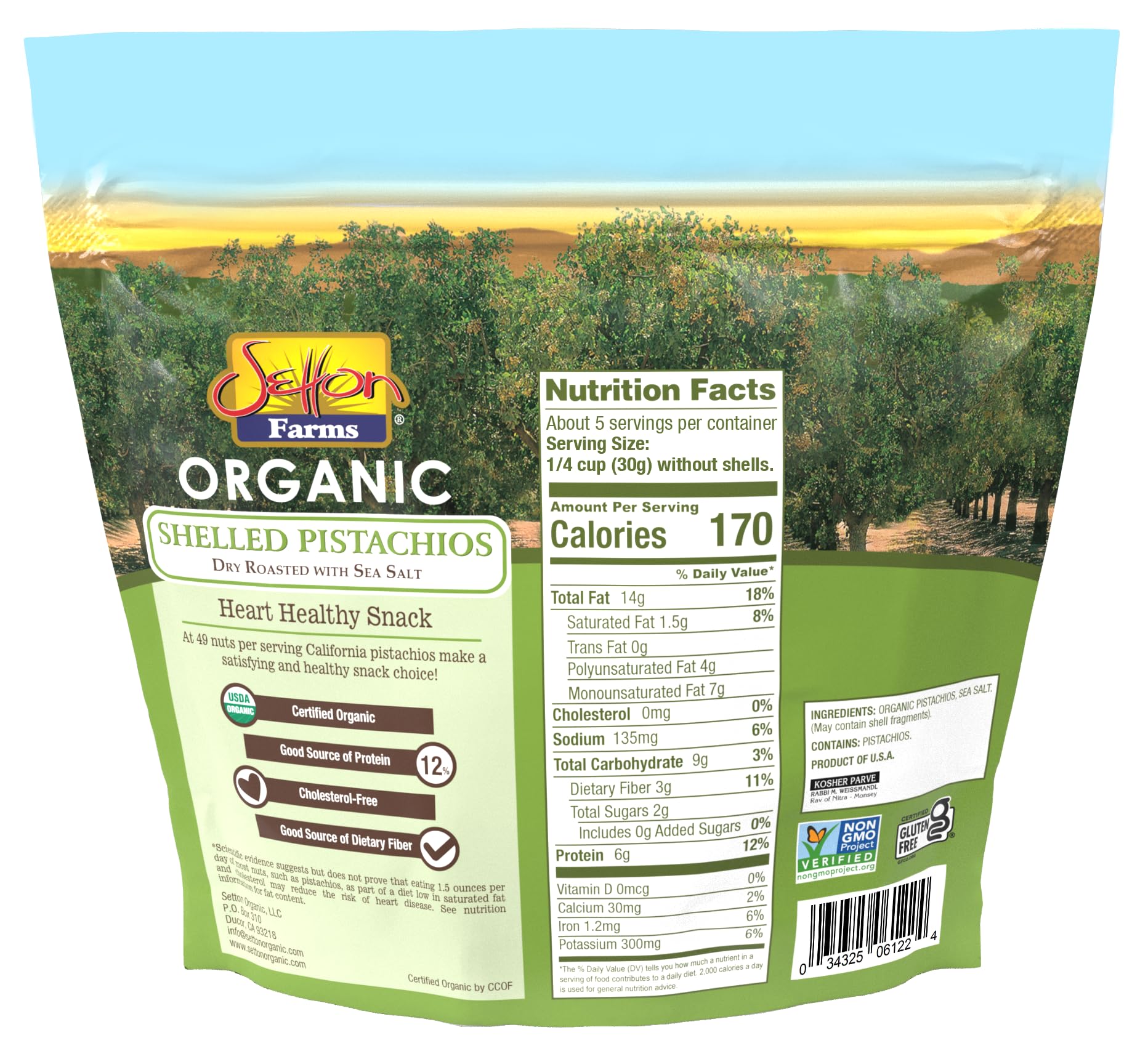Organic Pistachios Shelled Roasted Salted, 5 Oz. Bag, Kosher