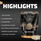 5Senses Malabar Whole White Pepper | Pimienta Blanca | Lullaby Whispers | 100% Natural, Non-GMO, Fairtrade Whole Spices, Gourmet Spice, Kosher