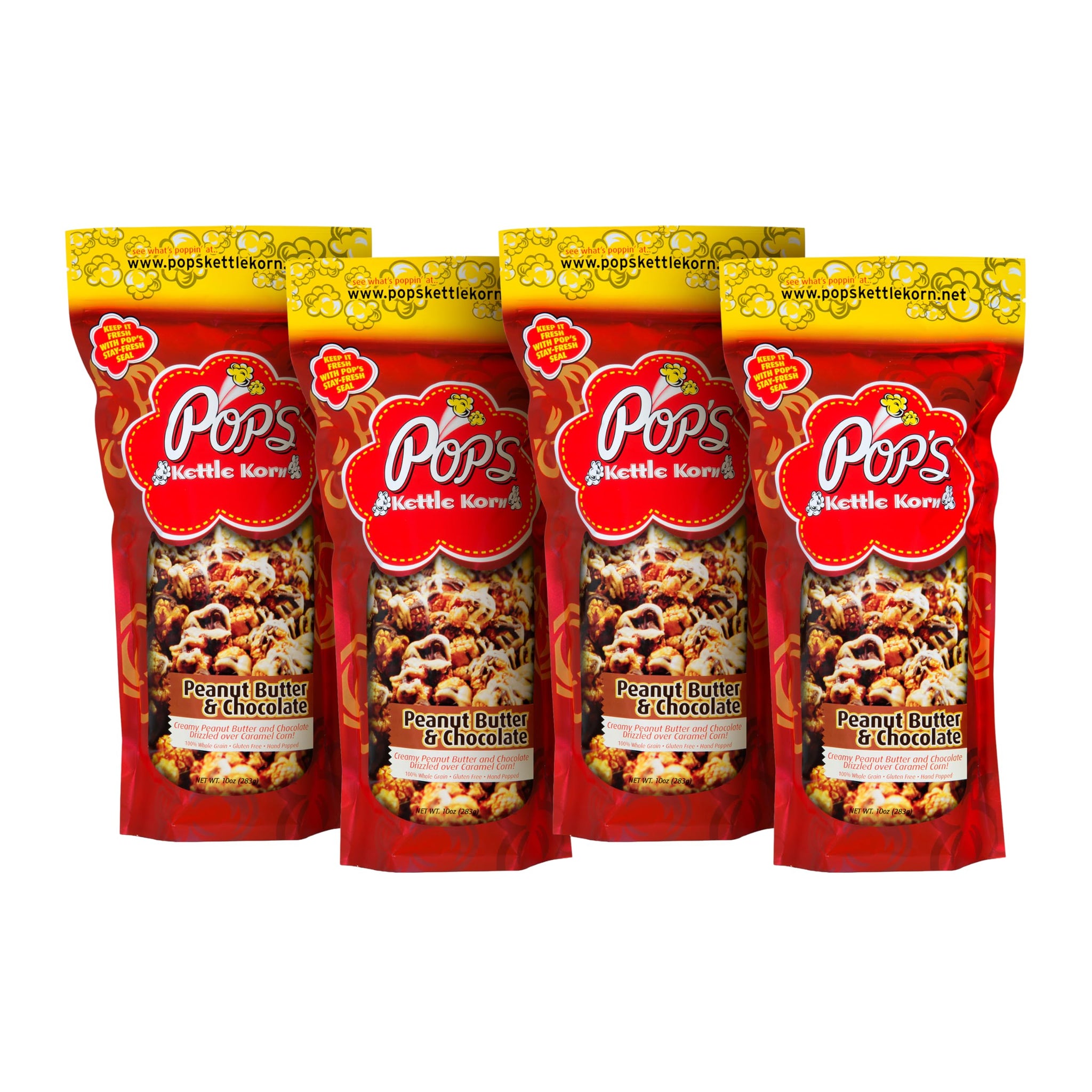 Pop's Kettle Korn- Peanut Butter and Chocolate| 4-Pack Peanut Butter and Chocolate- Gluten-Free, Whole Grain, Hand-Popped, Large
