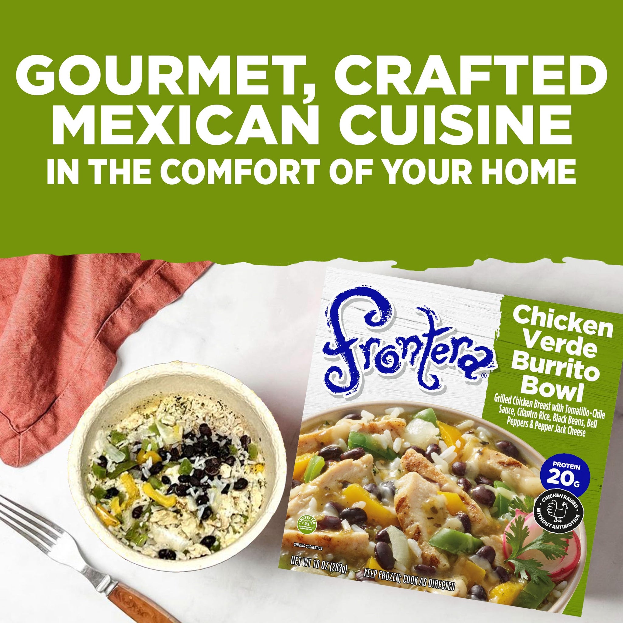 Frontera Chicken Verde Burrito Bowl, Frozen Meal, 10 oz.