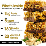 WonderSlim Meal Replacement Protein Bar, Peanut, 15g Protein, 20 Vitamins & Minerals, Gluten Free (7ct)