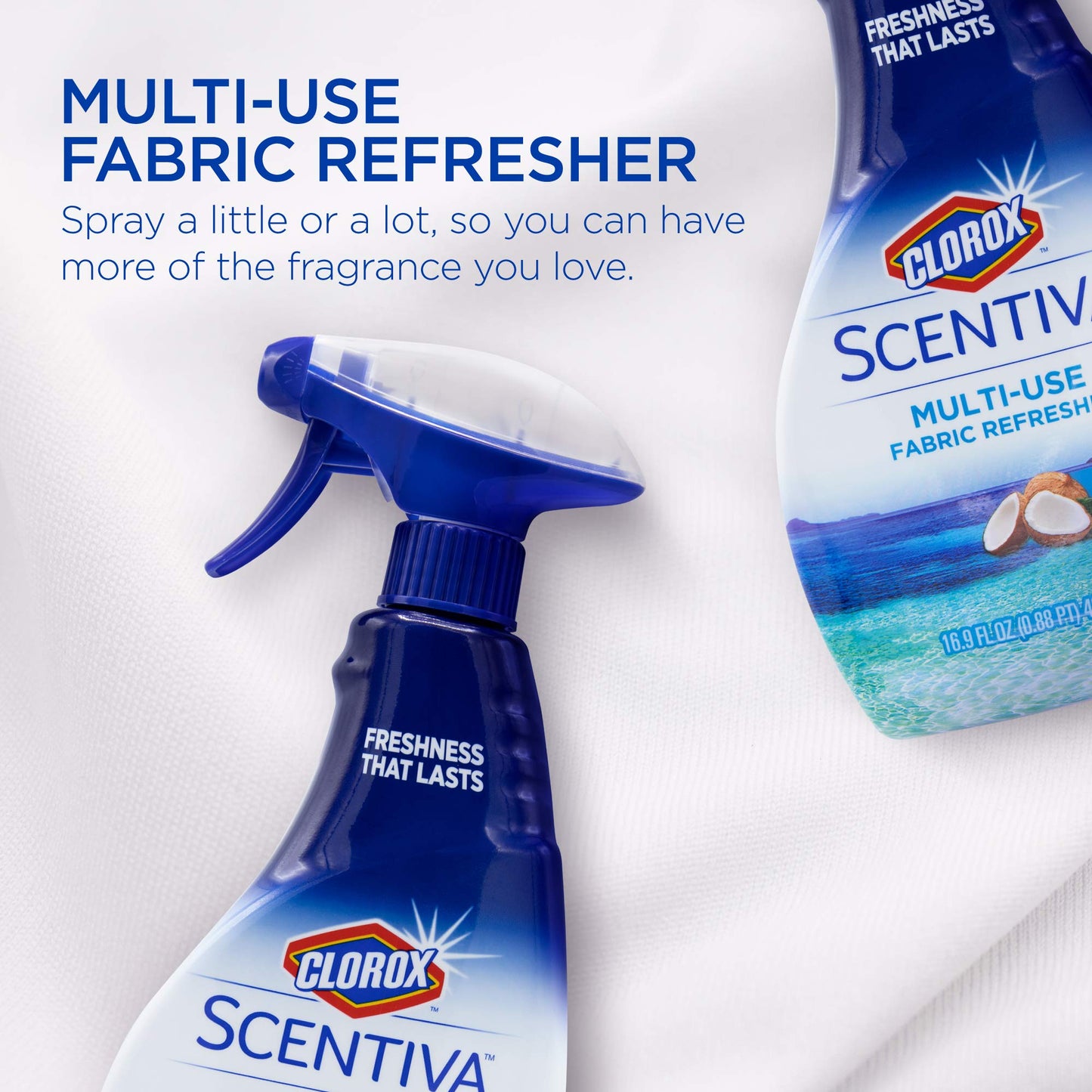 Clorox Scentiva Fabric Refresher Spray, Pacific Breeze and Coconut Scent for Household Fabrics, Odor Refresher for Upholstery, Curtains, Bedding
