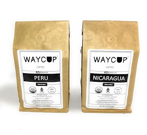 Waycup Organic Peru + Nicaragua (Fairtrade) Kosher Coffee, Ground, (OFT Pack, 2 x 10oz bag)