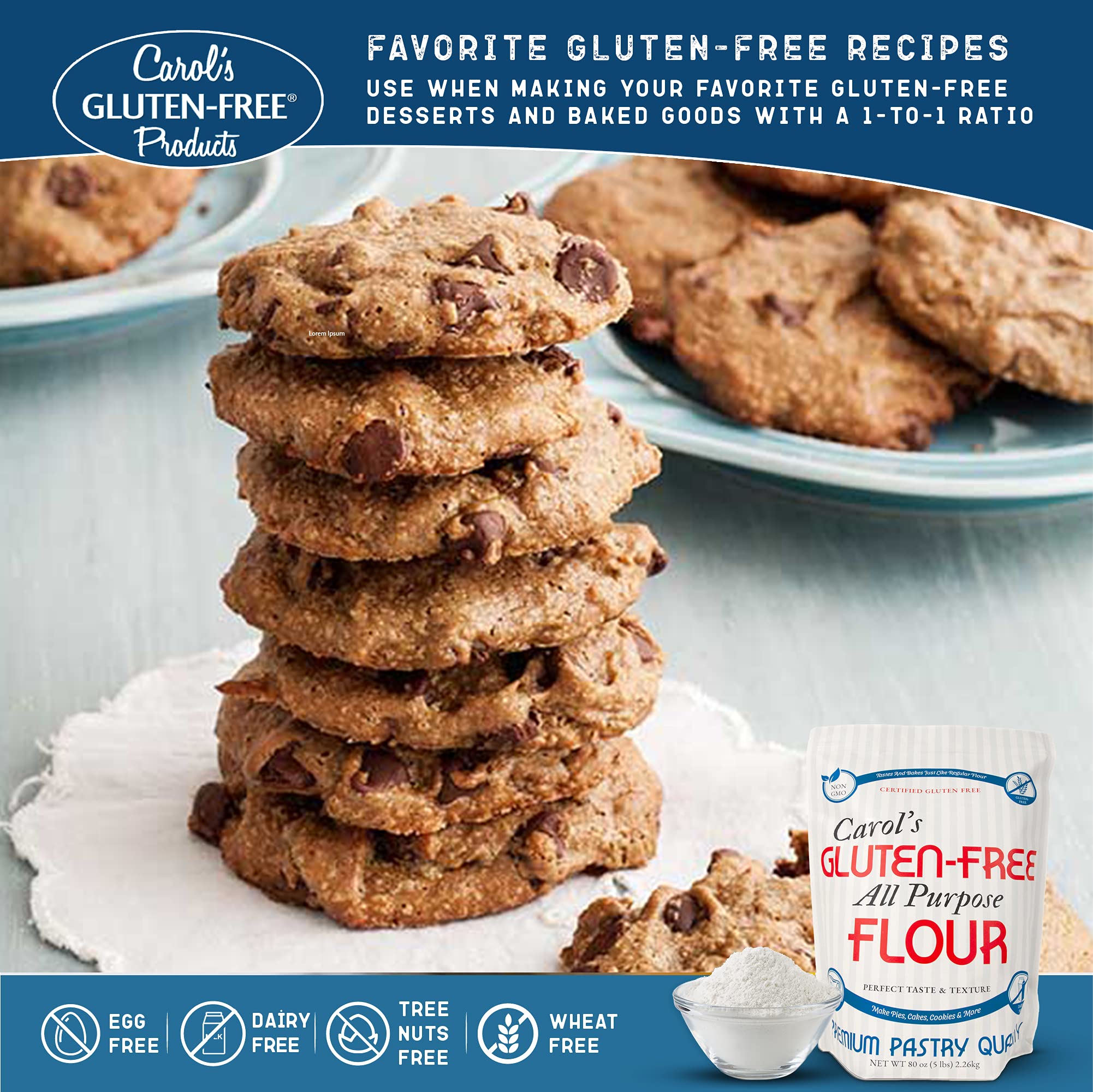 Carol's Gluten Free Flour All Purpose 1 to 1 for Bread Baking, Pizza Dough, Cookie mix, Gluten Free Snacks | a Dairy Free Mix of White Rice/Glutinous