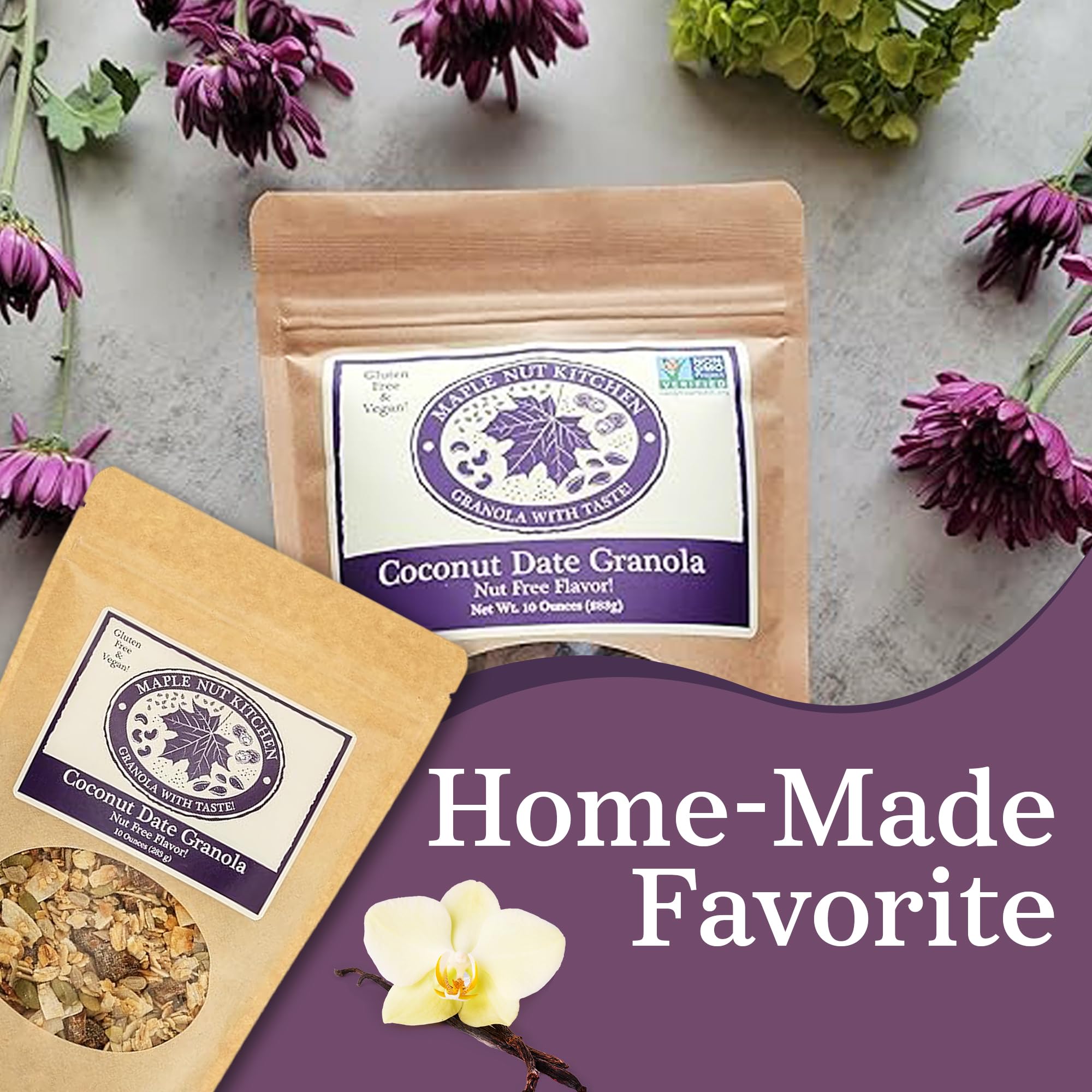 Maple Nut Kitchen Coconut Date Granola, 3 Pack - Gluten-Free, Vegan & Nut-Free Granola with Certified Oats, Pumpkin Seeds, Coconut Chips & Diced Dates