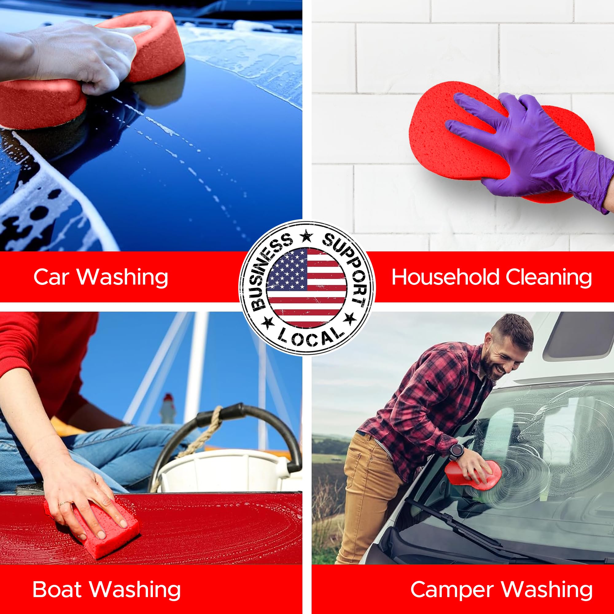 Multi-Purpose Sponges for Cleaning - Red 2 Pack, Large Sponges for Car Washing, Tile & Grout, All Purpose Cleaning