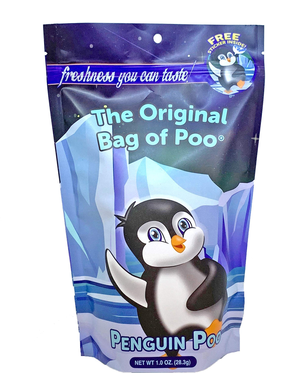 The Original Bag of Poo®, Penguin Poo (Vanilla Flavor Cotton Candy) Novelty Poop Gag Gift. Free sticker inside.