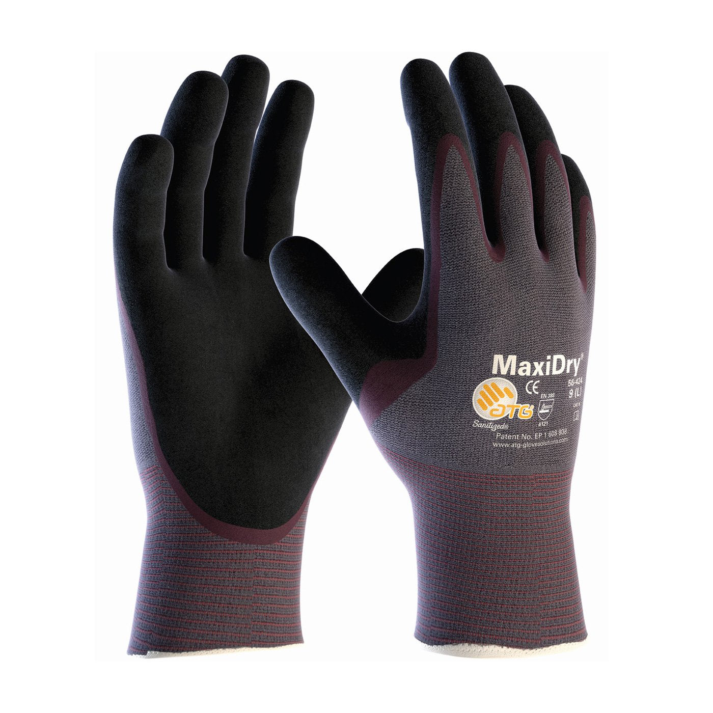 ATG 56-424/XXL Maxidry, Gry. Nylon Shell, Prpl./ Blk. Nitrile Non-Slip Palm Coat Purple