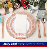 ?????? Count Rose Gold Plastic Dinnerware Disposable Plates 30 Dinner & 30 Dessert Plates & 30 Cups & 30 Rose Gold Paper Napkins & 30 Plastic Silverware