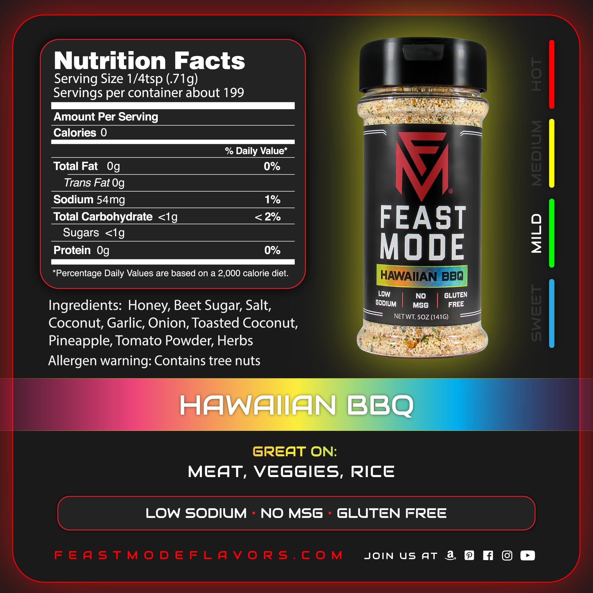 Feast Mode Flavors | Gainz Pack | 5 count | 5oz seasonings | Hawaiian BBQ | Garden Veggie | Butter Herb | Farmhouse Ranch | Asiago Jalapeno | meal
