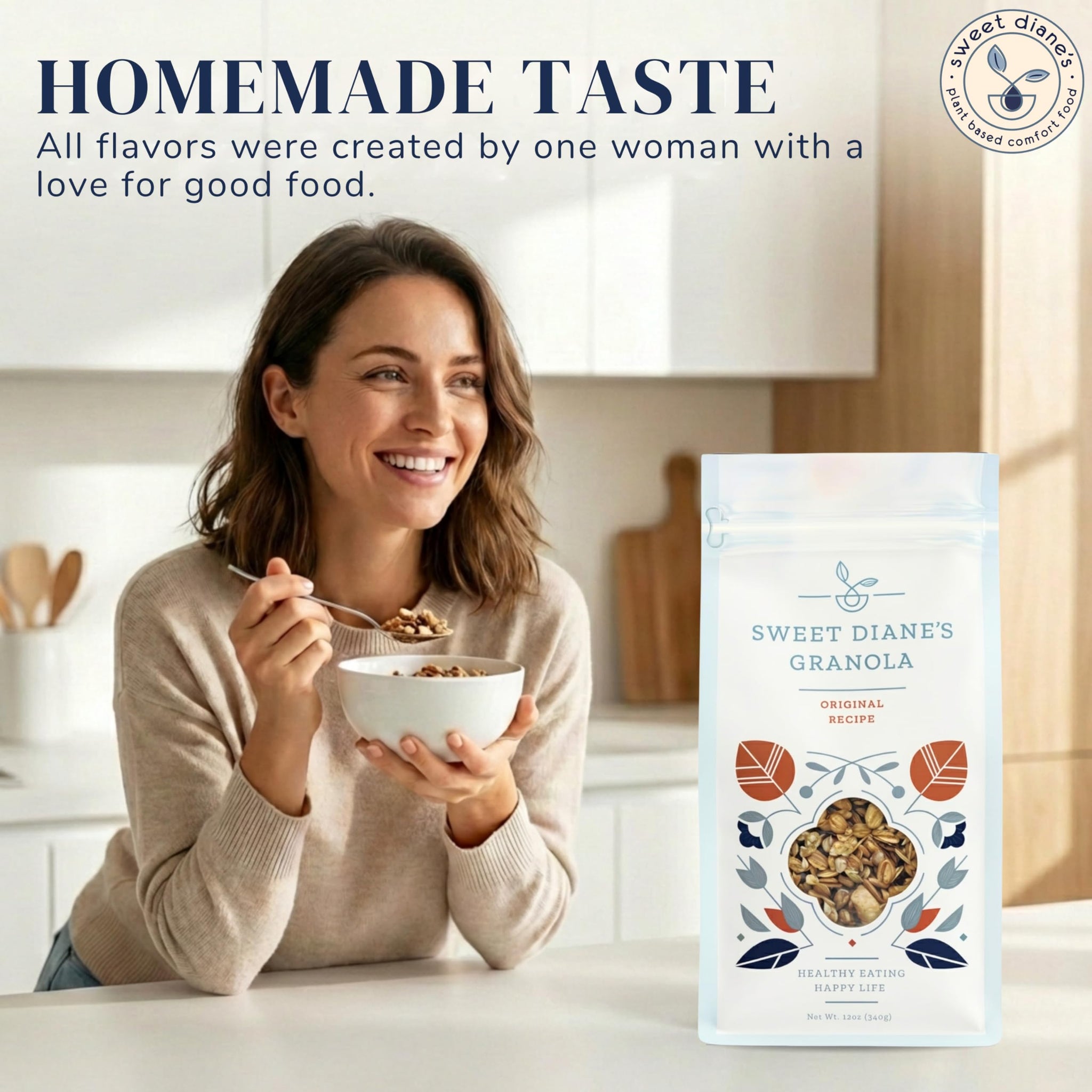 Sweet Diane’s Organic Granola - Original Recipe | 2-Pack (12 oz Each) | Low Sugar, High Fiber, Gluten-Free, Vegan | Organic Oats, Nuts, Seeds