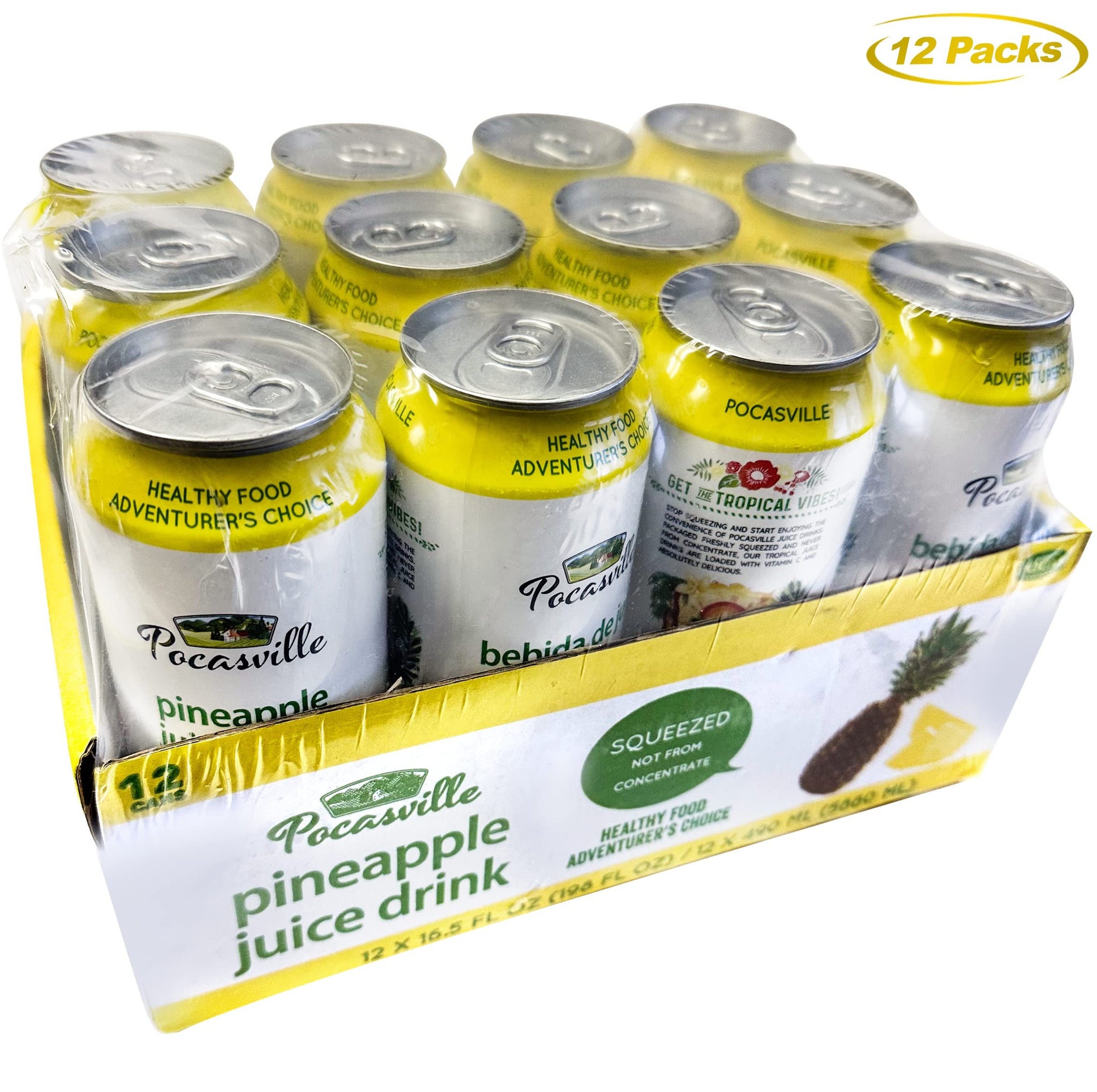 Pocasville Fruit Juices, Squeezed not form Concentrate, 16.5 Fluid Ounce Can (Pineapple, 12)
