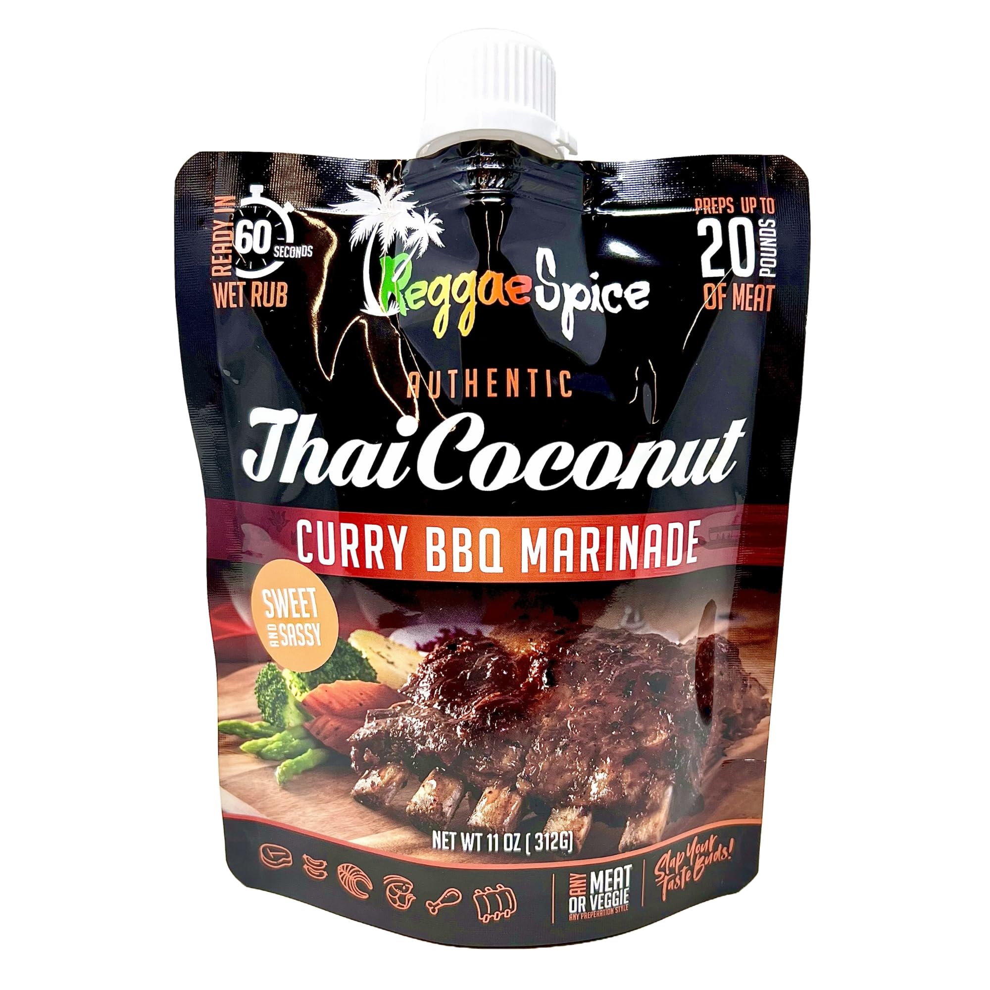 Reggae Spice Thai Coconut Curry Jerk BBQ Marinade | 60-Second Authentic Wet Rub Seasoning Sauce for Cooking Meats | Gluten Free, Vegan, and Keto