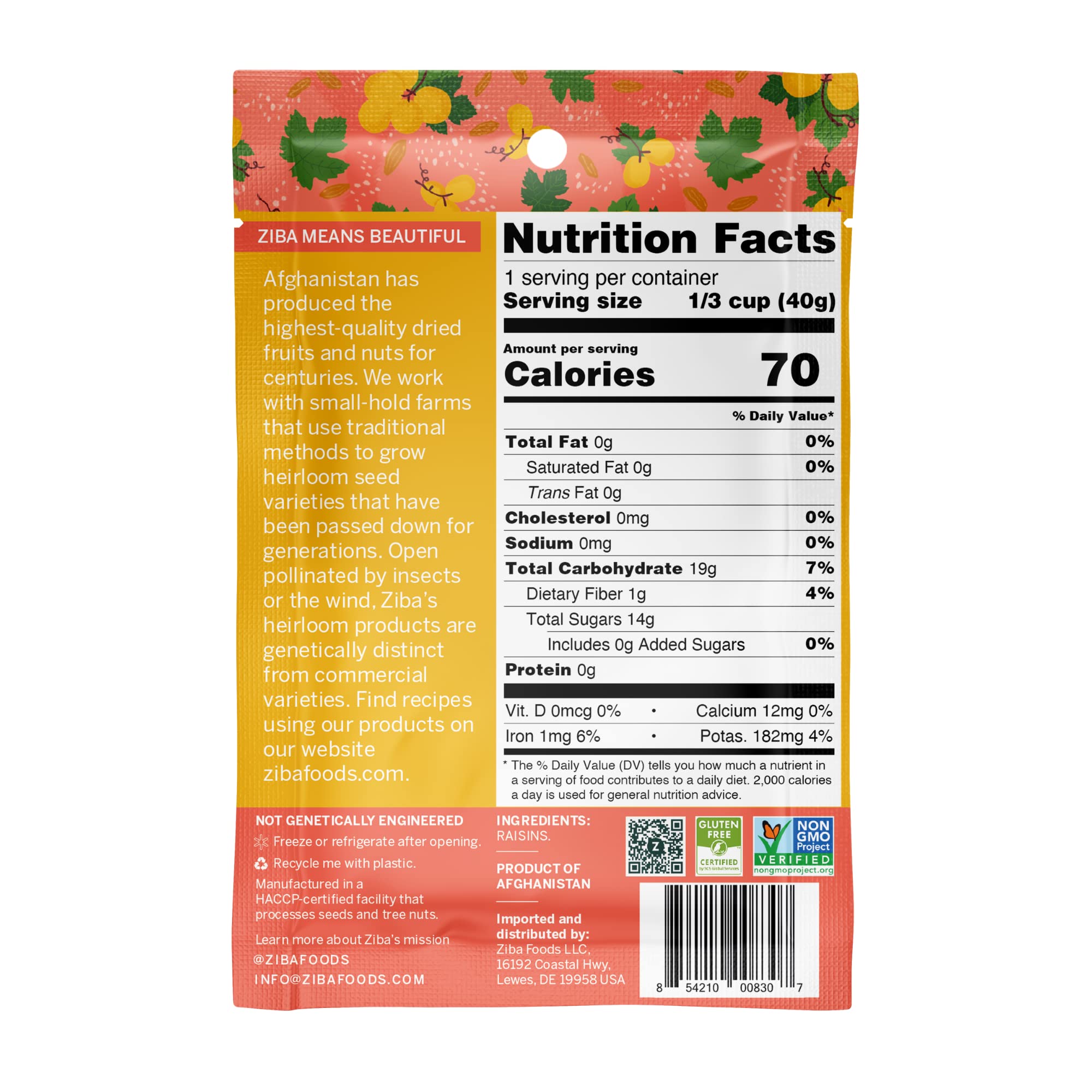 Ziba Foods Kishmish Raisins | Non-GMO, Vegan, Whole 30 Friendly & Paleo | Superfood Naturally High in Fiber, Iron and Immune Boosting Antioxidants