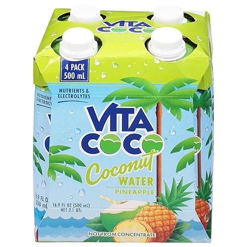 Vita Coco, Coconut Water Pineapple, 16.9 fl oz, (Pack of 4)
