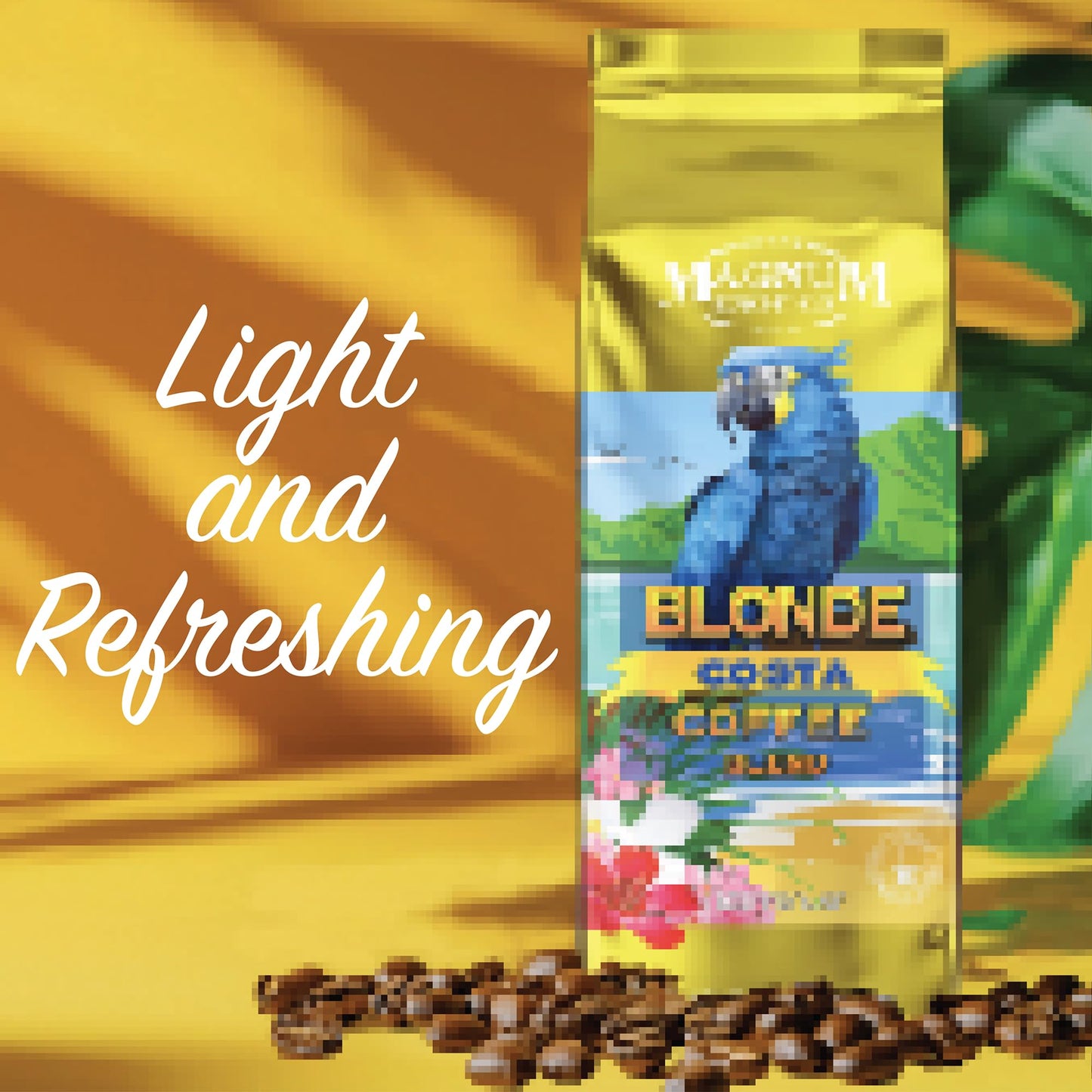 Magnum Exotics Coffee Blonde Costa Blend - Light Roast, Whole Bean Coffee, Made from 100% Arabica Beans, Rich & Smooth Flavor, Fresh Roast - 12 Oz Bag