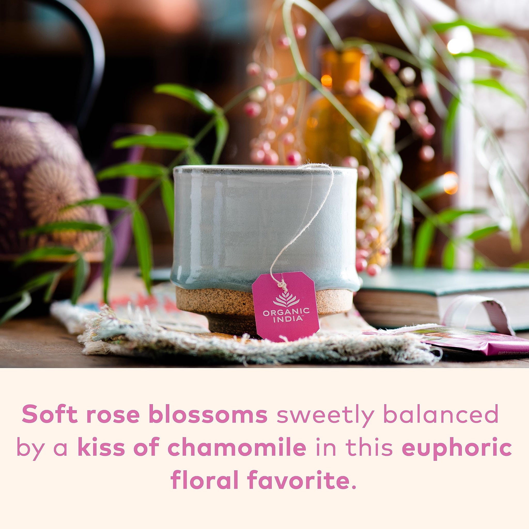 Organic India Tulsi Sweet Rose Herbal Tea - Holy Basil, Stress Relieving & Magical, Immune Support, Adaptogen, Vegan, USDA Certified Organic, Non-GMO