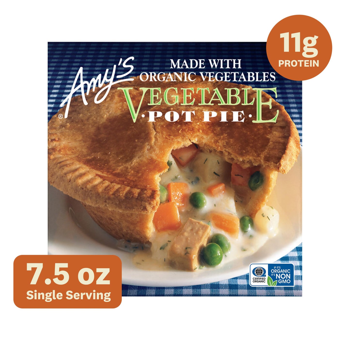 Amy's Original Frozen Vegetable Pot Pie, Made with Organic Vegetables, Non-GMO, 7.5 oz.