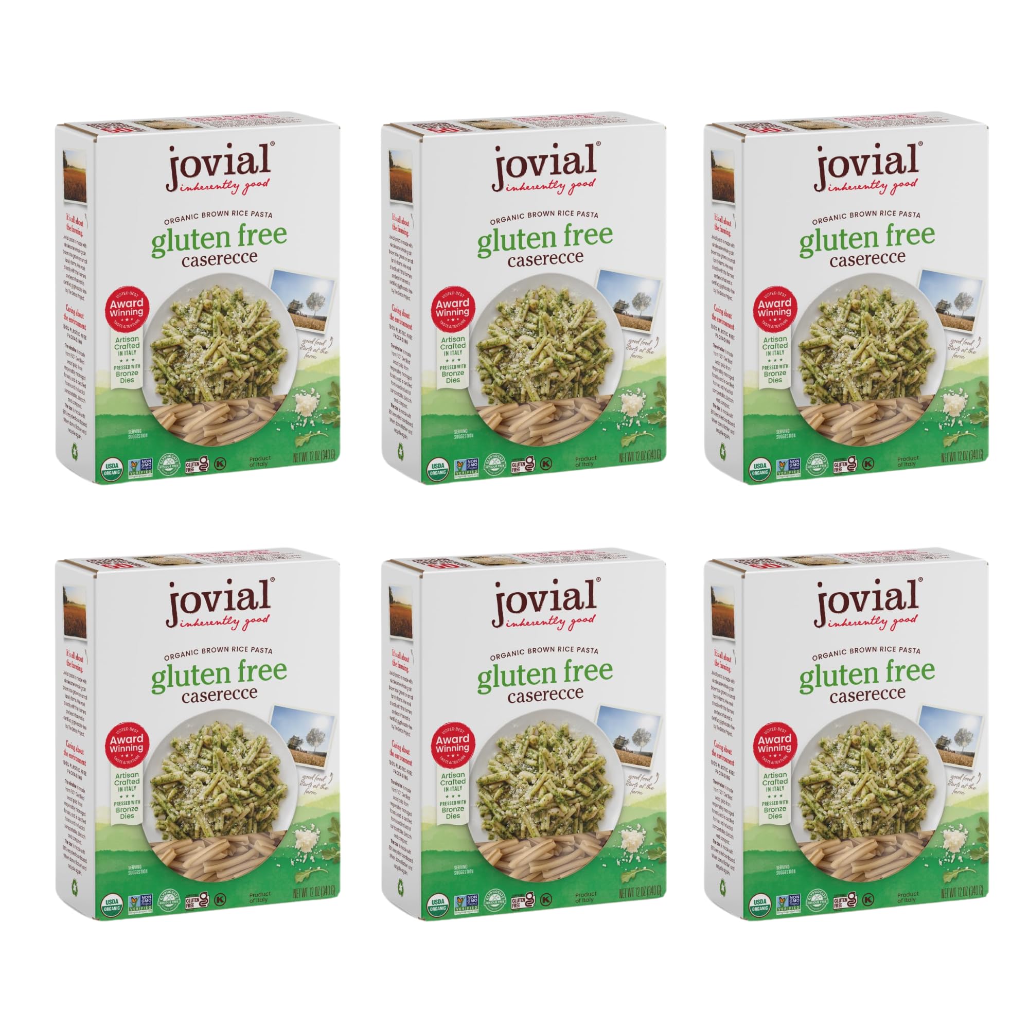 Jovial Whole Grain Brown Rice Caserecce Pasta - Pasta Caserecce, Caserecce Pasta, Whole Grain Pasta, Organic Pasta, Gluten Free, Dairy Free, Brown Rice Pasta, Made in Italy - 12 Oz, 6 Pack