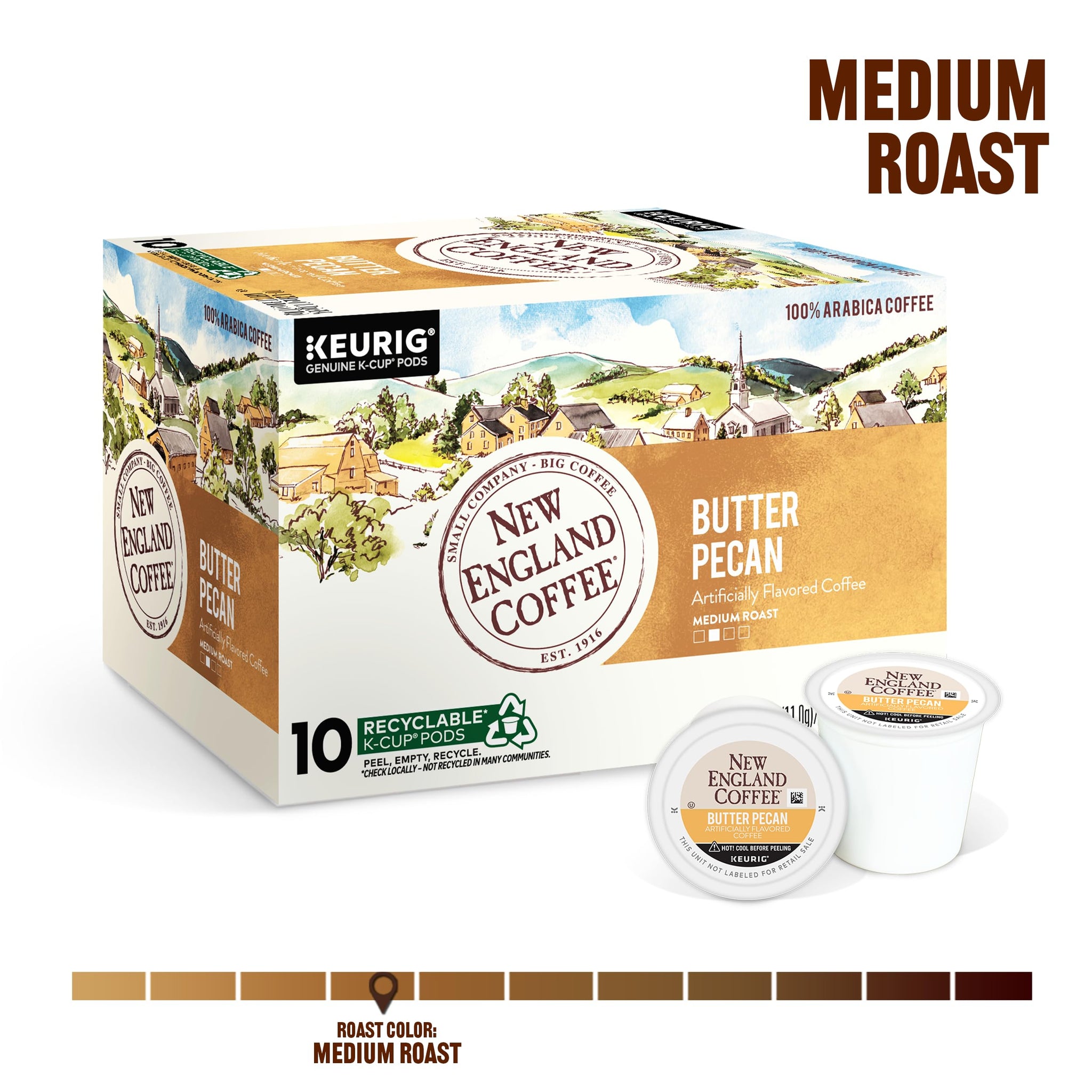 New England Coffee Single Serve Pods, Butter Pecan Medium Roast 10 Count (Pack of 1)