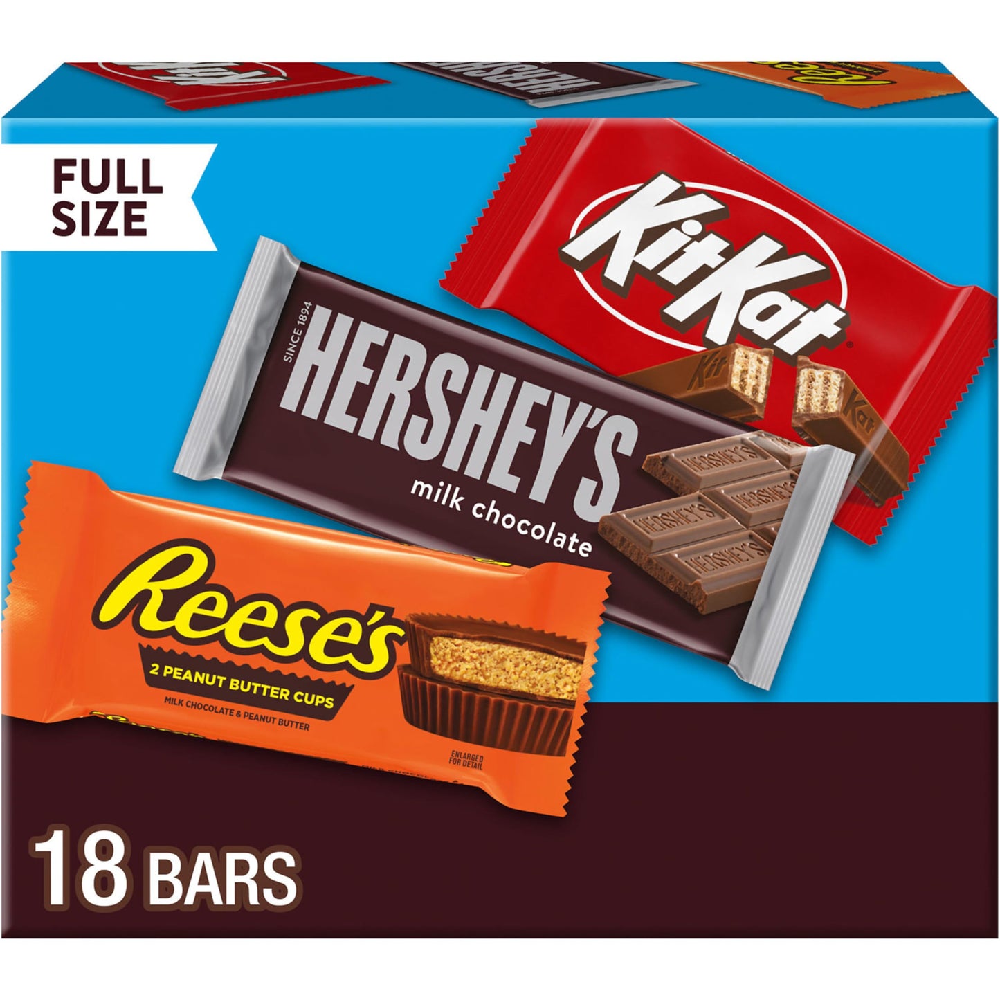 HERSHEY'S, KIT KAT and REESE'S Assorted Milk Chocolate Candy Variety Box, 27.3 oz (18 Pieces)