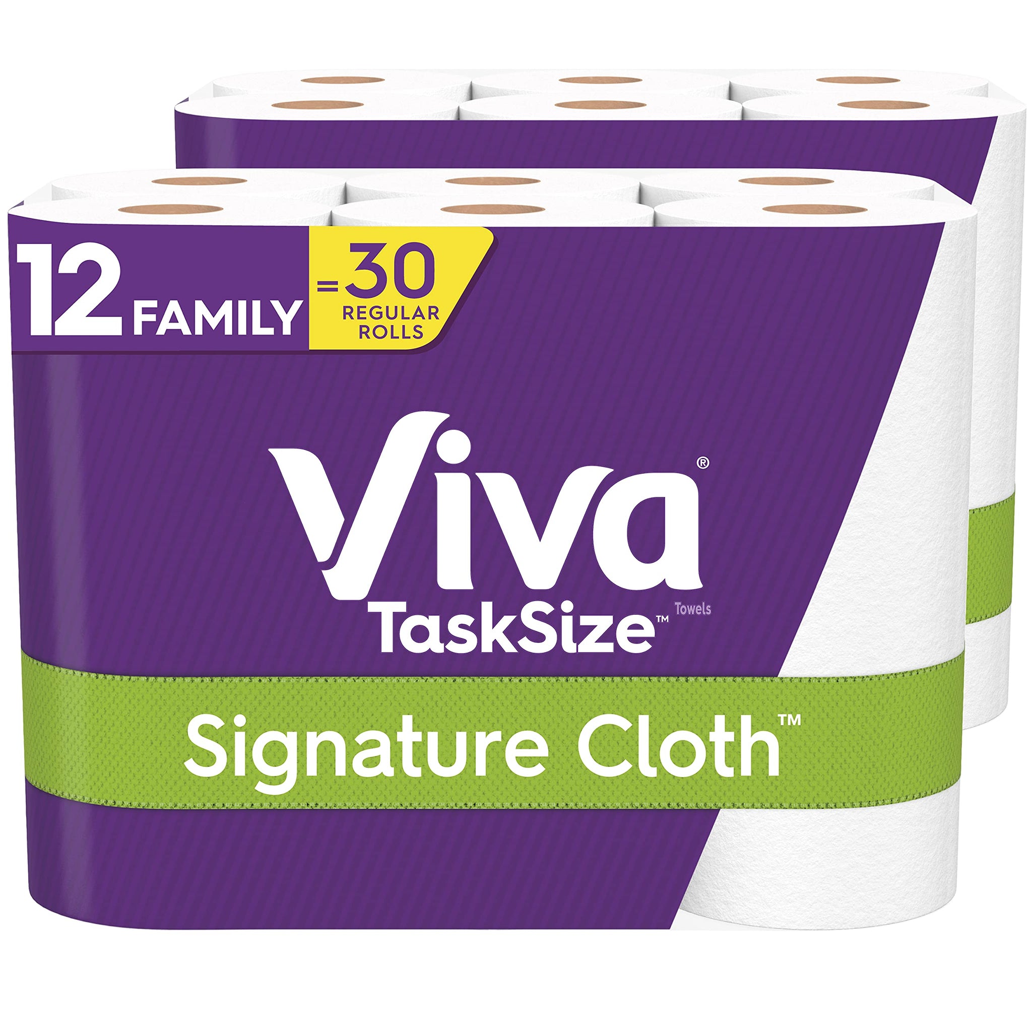 Viva Signature Cloth Paper Towels, Task Size - 12 Family Rolls (2 Packs of 6 Rolls) = 30 Regular Rolls (143 Sheets Per Roll)