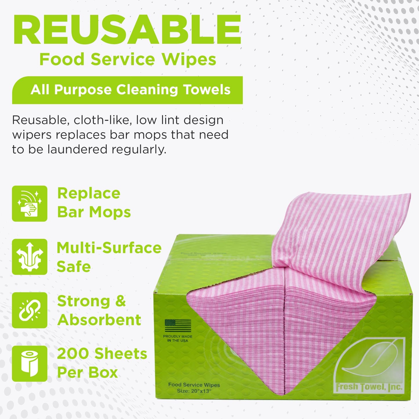 Fresh Towel Foodservice Reusable Paper Towels - 1/4 Fold, 13 x 20 inches - Pink Straight Line Pattern (1 Case of 200) All Purpose Cleaning Towels