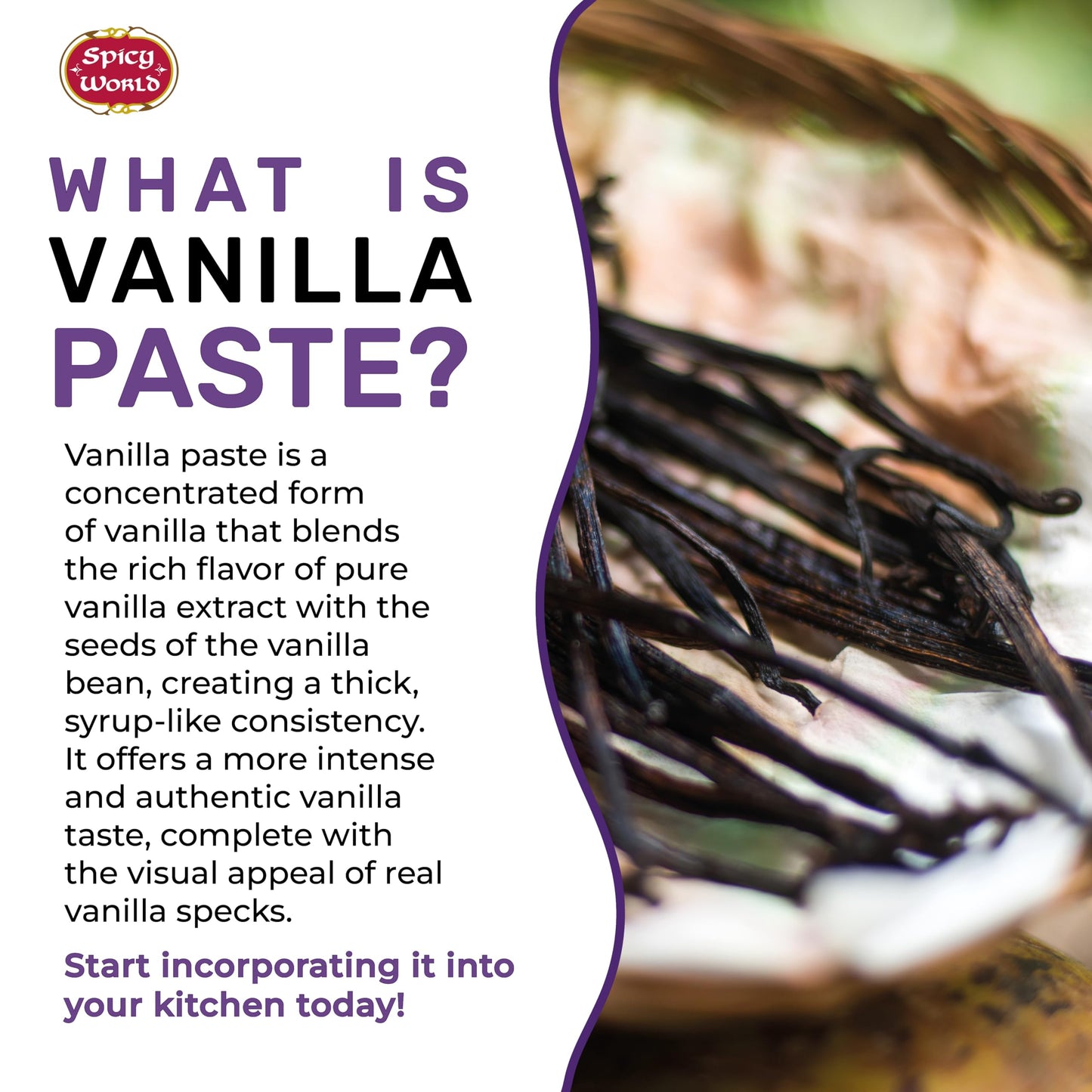 Spicy World Vanilla Bean Paste 4oz Jar - All Natural & Pure - Made with Organic Agave Syrup - For Cooking, Baking & Desserts - 100% Vegan & Kosher