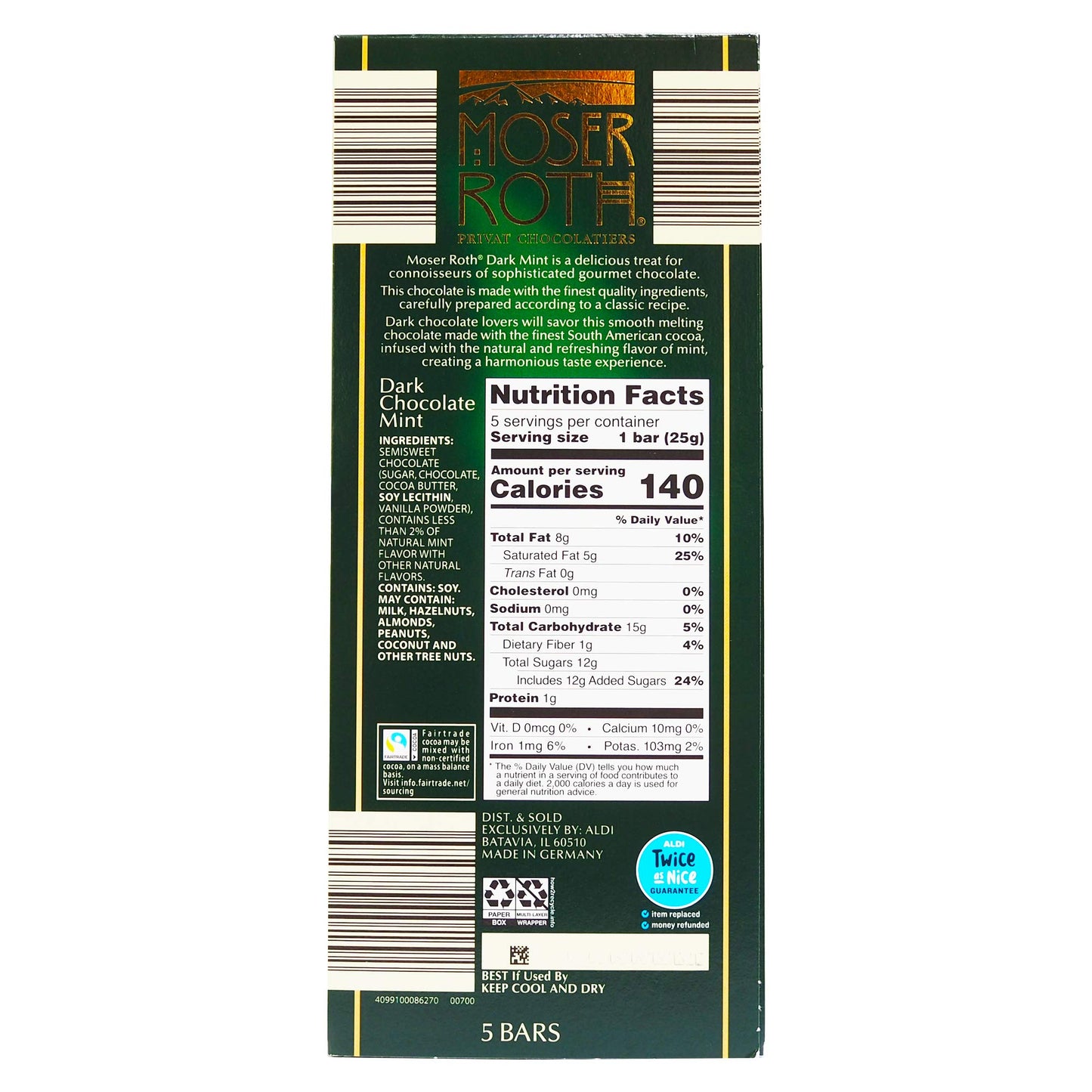 Moser Roth German Dark chocolate -- Mint (pack of 2)