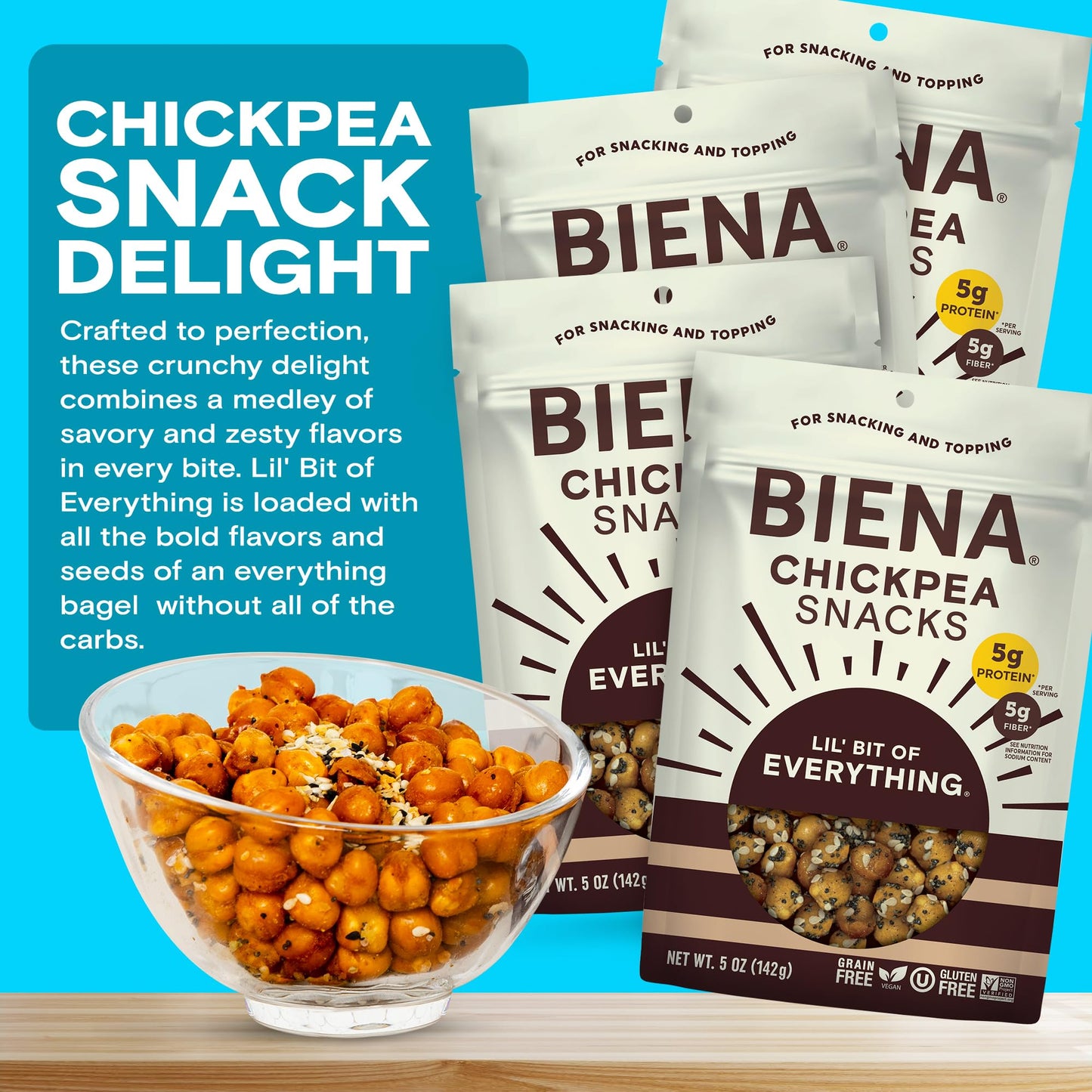 Biena Crispy Roasted Chickpea Snacks, Lil’ Bit of Everything, High Protein Snacks, High Fiber Snacks, Gluten Free, Plant-Based, Non-GMO, Healthy