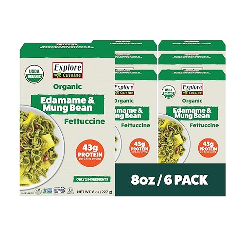 Explore Cuisine Organic Edamame & Mung Bean Fettuccine -Easy-to-Make Pasta - High in Fiber and Plant-Based Protein - Non-GMO, Gluten Free, Vegan, 8 oz