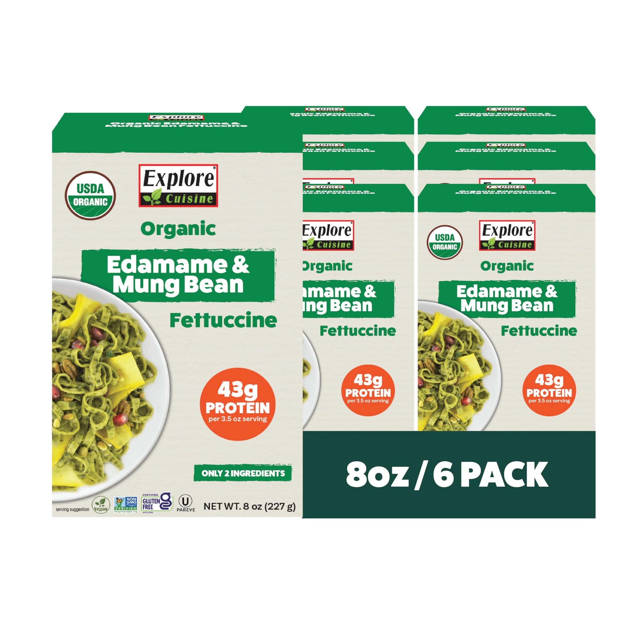 Explore Cuisine Organic Edamame & Mung Bean Fettuccine -Easy-to-Make Pasta - High in Fiber and Plant-Based Protein - Non-GMO, Gluten Free, Vegan, 8 oz