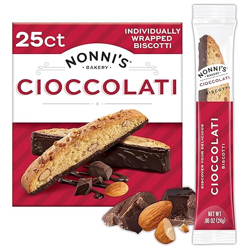 Nonni's Cioccolati Dark Chocolate Almond Biscotti Cookies - Individually Wrapped Italian Coffee Snack, Crunchy Twice-Baked, 21.5 oz Carton