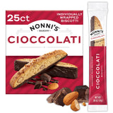 Nonni's Cioccolati Dark Chocolate Almond Biscotti Cookies - Individually Wrapped Italian Coffee Snack, Crunchy Twice-Baked, 21.5 oz Carton