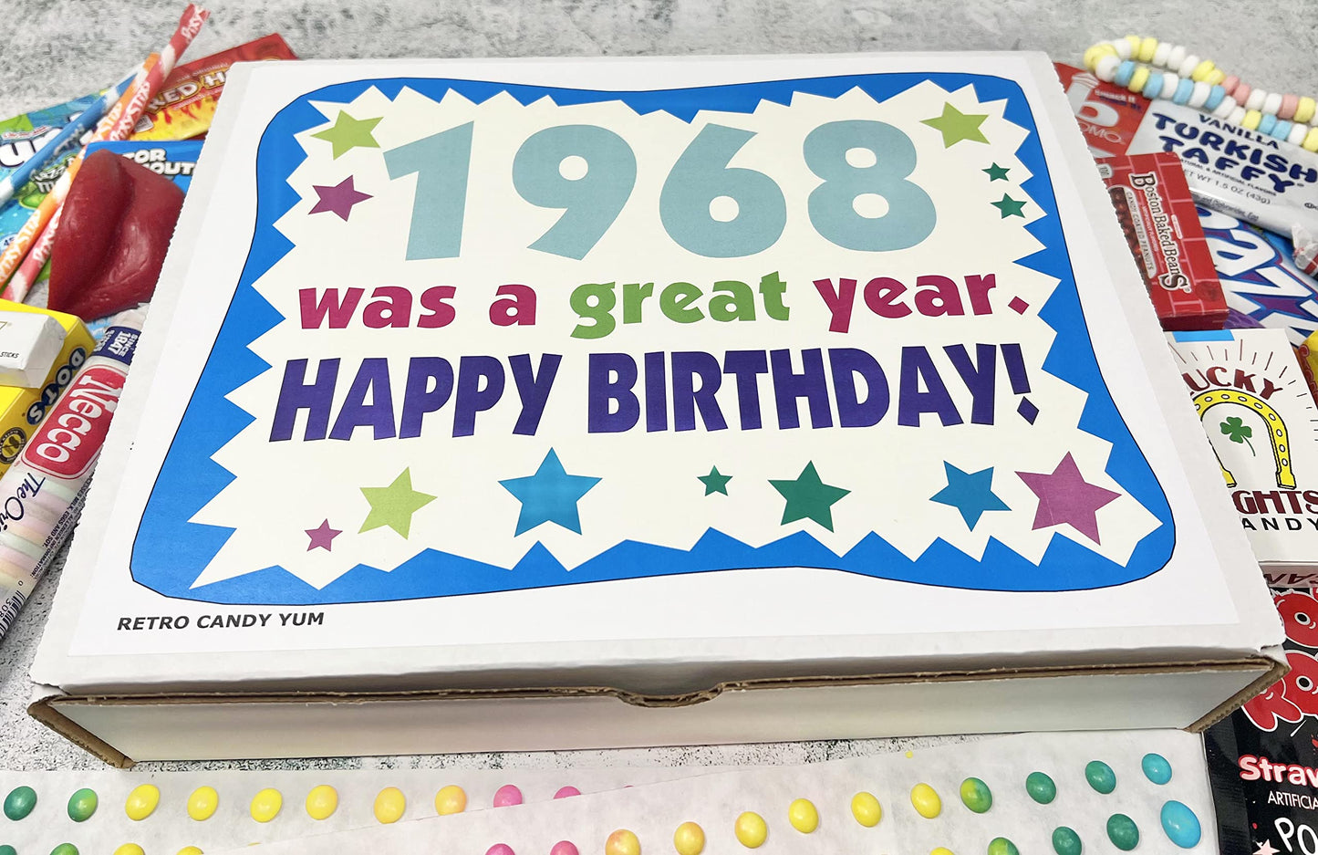 RETRO CANDY YUM ~ 1968 58th Birthday Gift Box Nostalgic Retro Candy Assortment from Childhood for 58 Year Old Man or Woman Born 1968