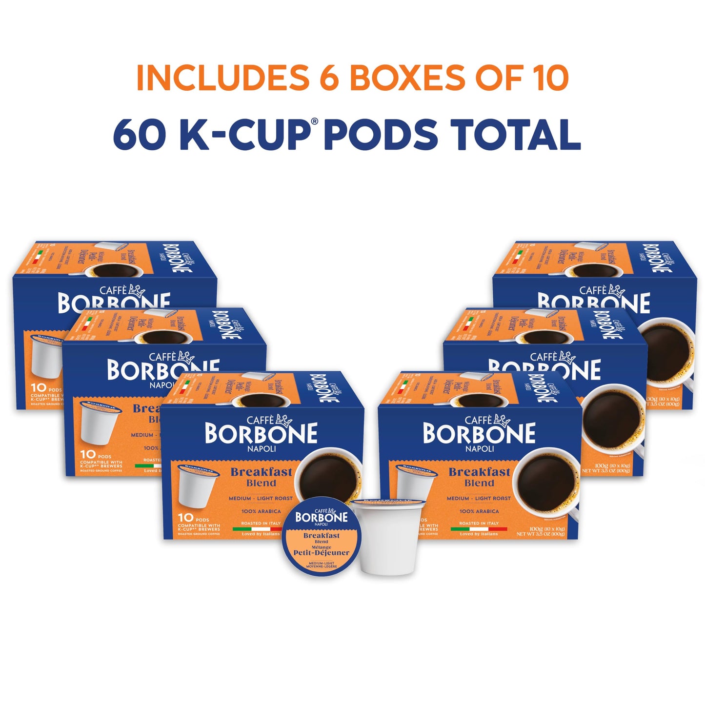 Caffè Borbone Breakfast Blend Coffee (60 Count) - Medium Light Roast, 100% Arabica, Roasted in Naples with Notes of Chestnut and Caramel - Single