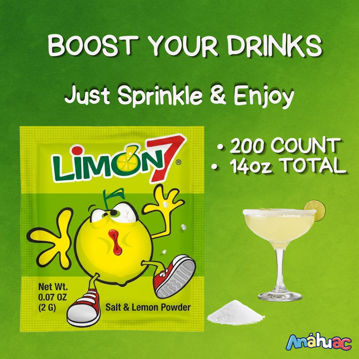 Limon 7 Salt & Lemon Powder Mexican Candy 2 Pack 100 Pieces (200 Pieces Total)