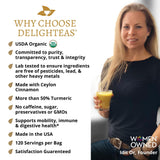 DelighTeas Organic Golden Milk Powder with Turmeric, Ginger, Ceylon Cinnamon | Ayurvedic Spices for Golden Turmeric Latte | Unsweetened, Vegan