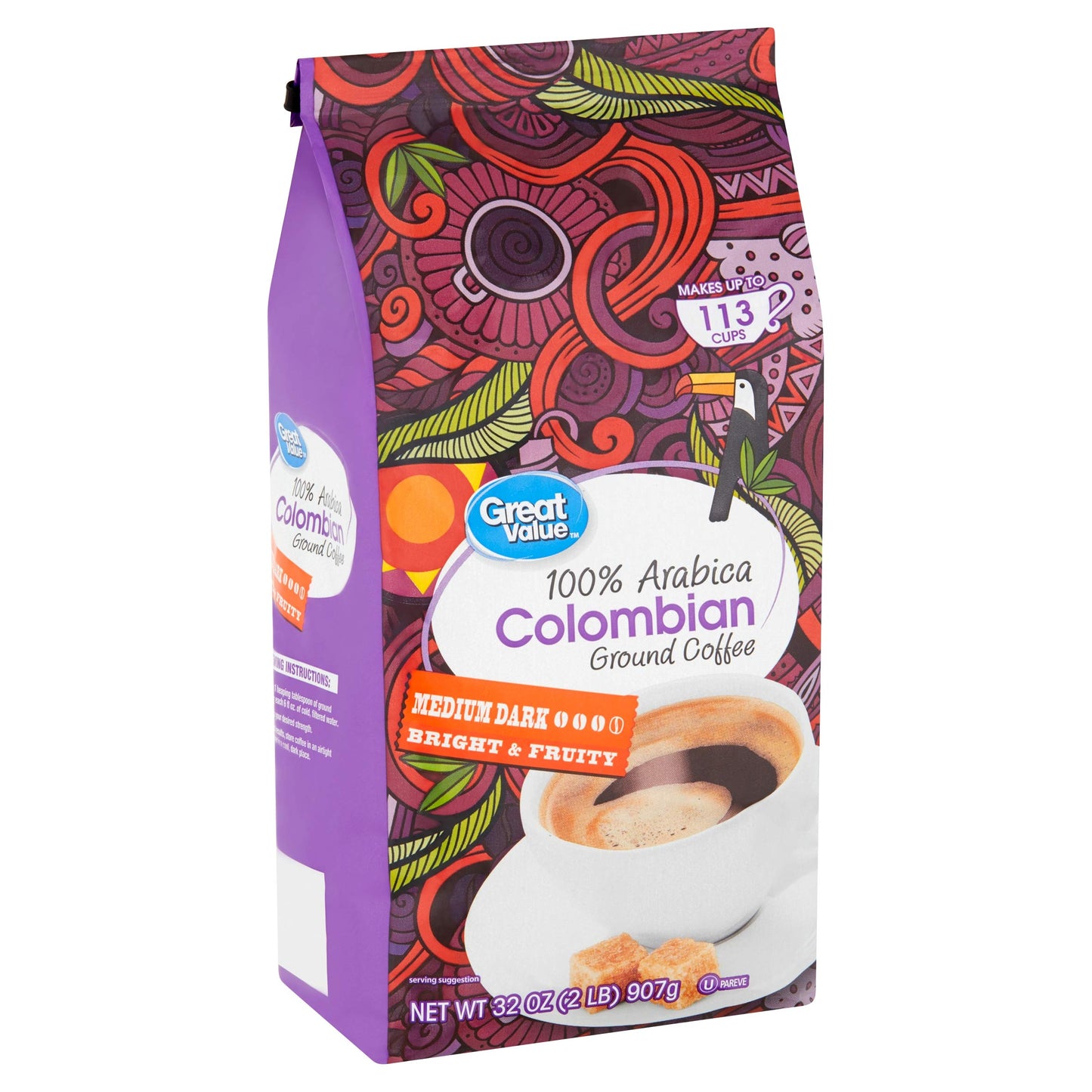 Great Value 100% Arabica Colombian Medium Dark Ground Coffee - 32 oz. (Pack of 2)