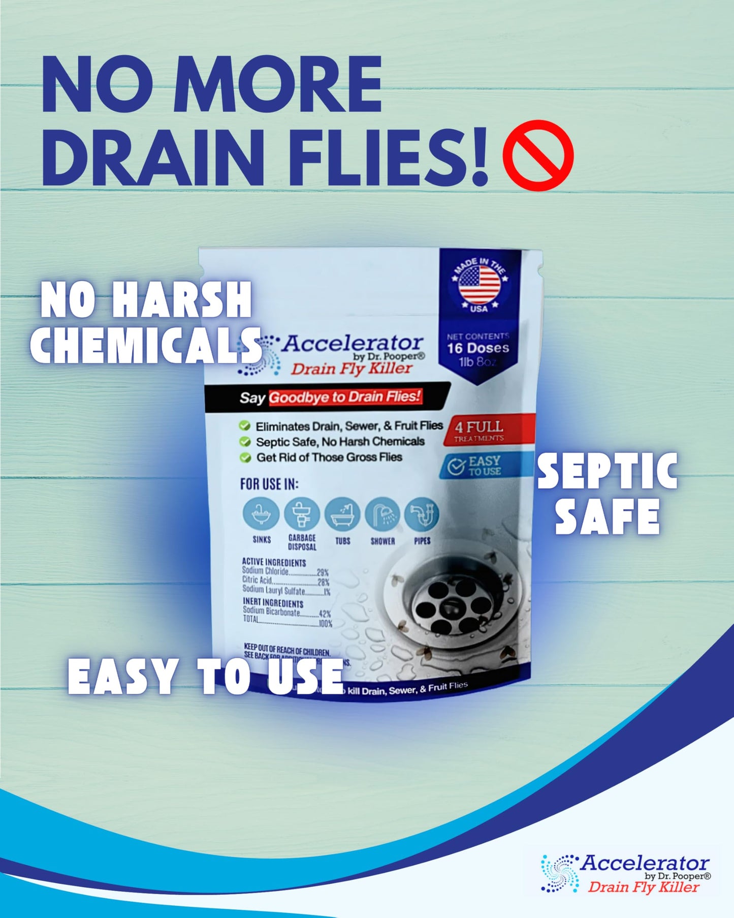 Drain Fly Killer Powder - Eliminates Drain Flies & Sewer Flies in Drains, Sinks, Showers - Fast-Acting Treatment - Septic Safe & Made in USA