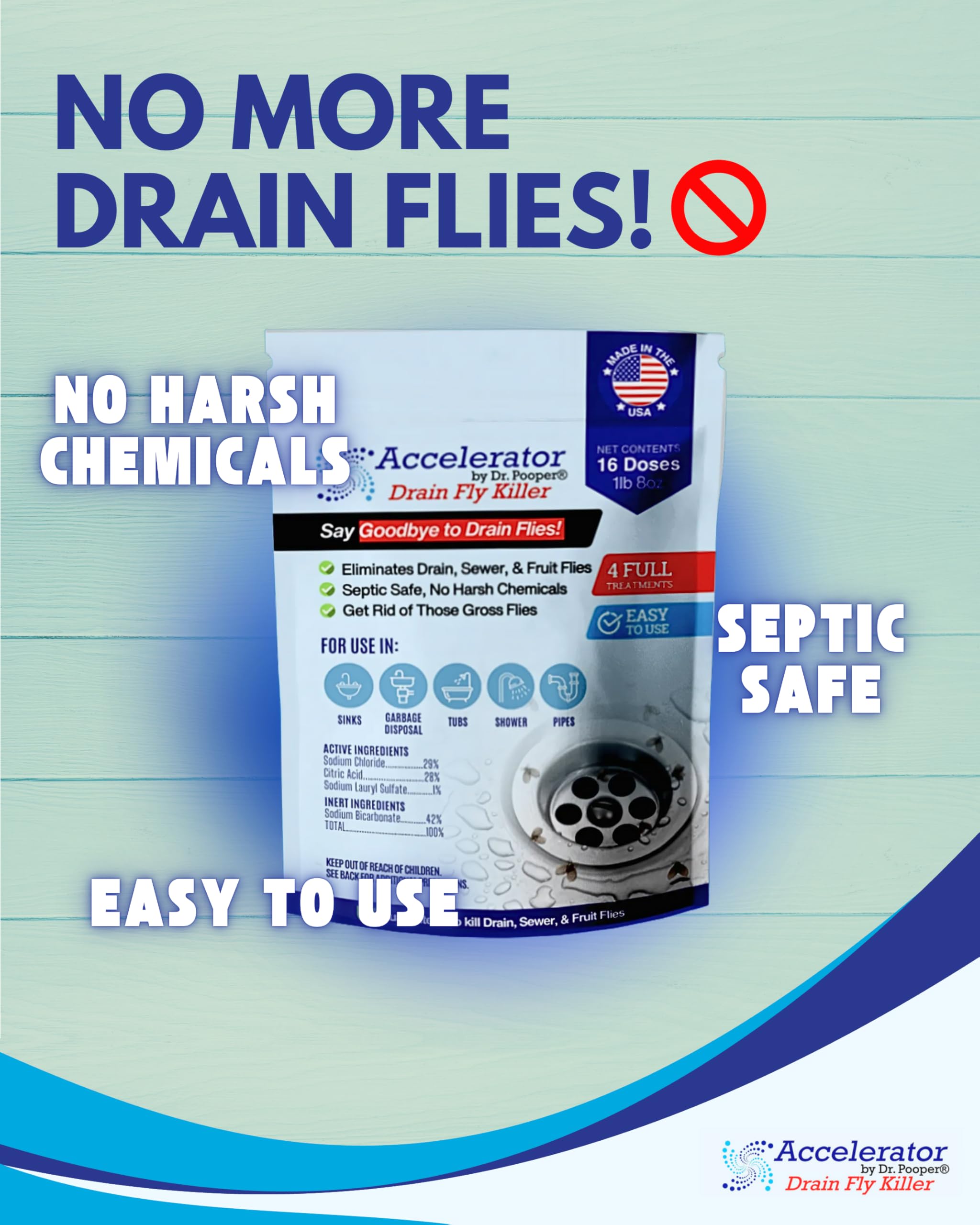 Drain Fly Killer Powder - Eliminates Drain Flies & Sewer Flies in Drains, Sinks, Showers - Fast-Acting Treatment - Septic Safe & Made in USA