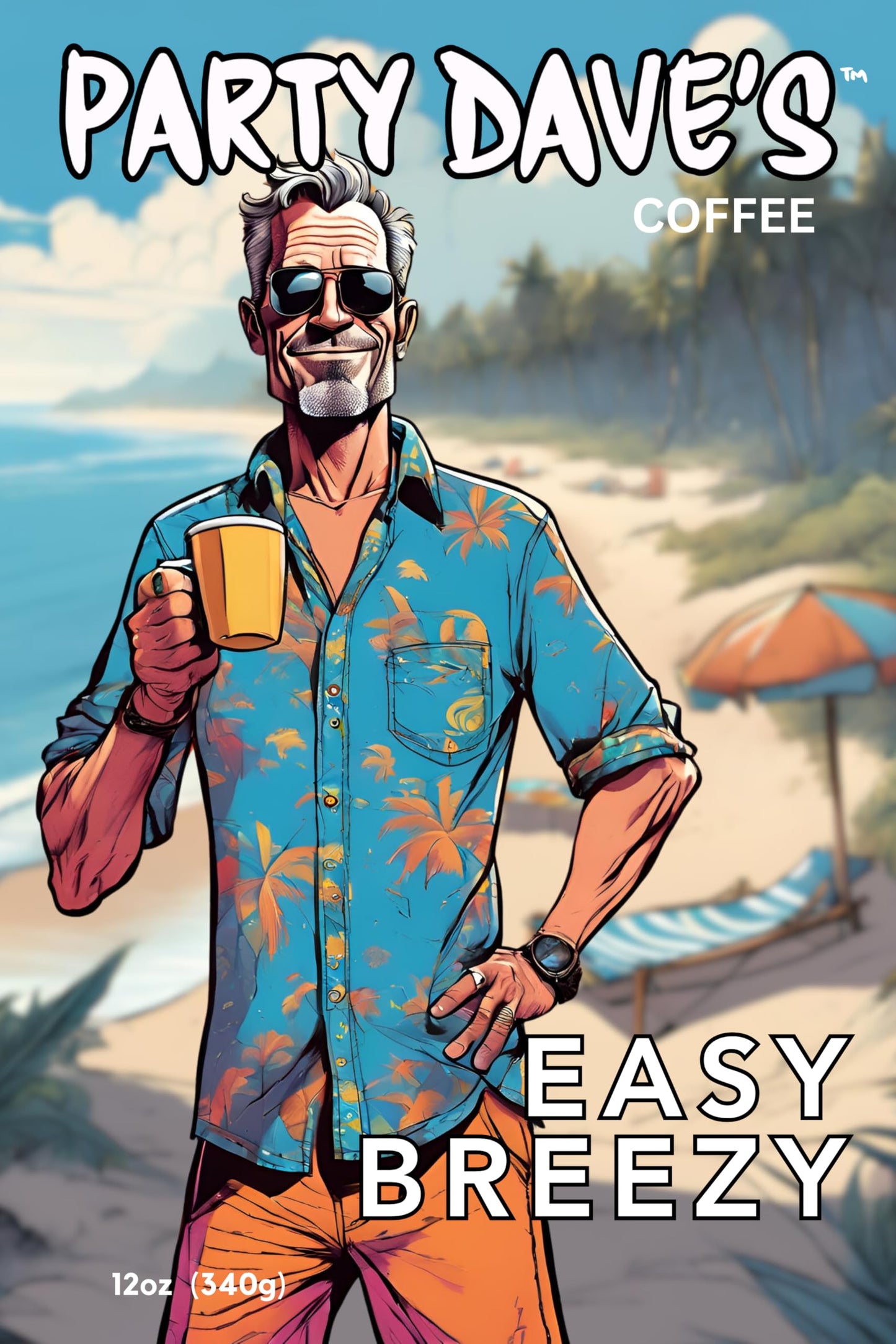 Party Dave’s Easy Breezy Sumatran Mandheling Whole Bean Coffee - Single Origin Indonesia - 100% Arabica, Medium-Dark Roast - Rich & Smooth with Brown