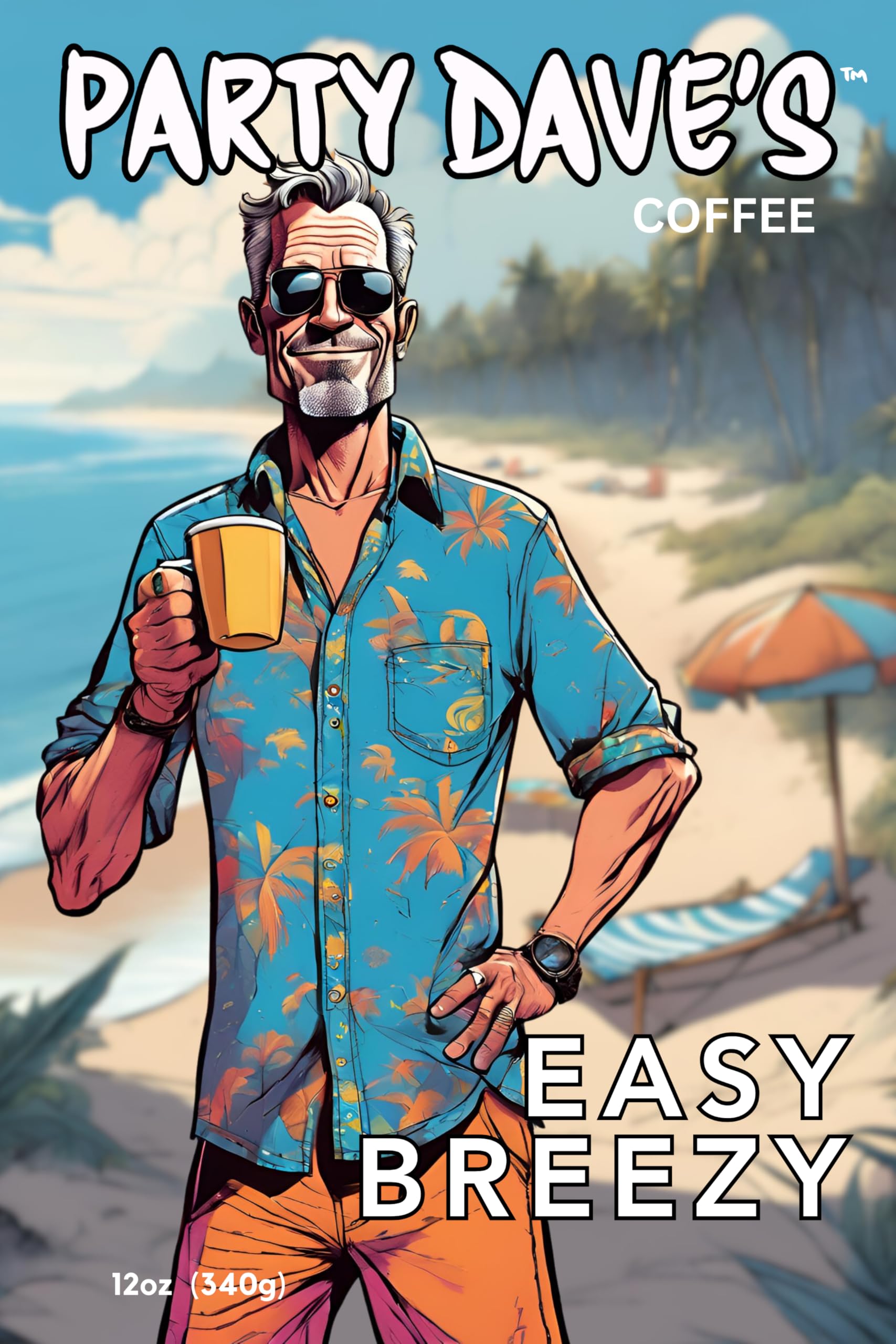 Party Dave’s Easy Breezy Sumatran Mandheling Whole Bean Coffee - Single Origin Indonesia - 100% Arabica, Medium-Dark Roast - Rich & Smooth with Brown
