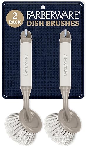 Farberware Dish Brush with Handle - 2 Pack Kitchen Scrub Brush for Dishes, Non-Scratch Dishwashing Brush Set with Firm Bristles for Pots, Pans