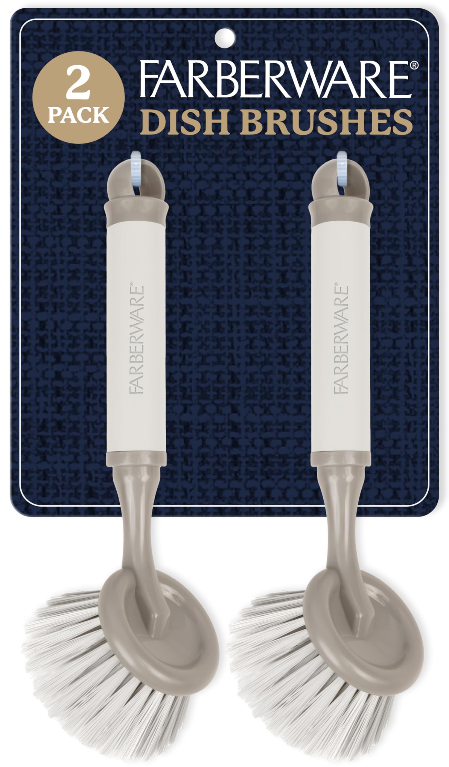 Farberware Dish Brush with Handle - 2 Pack Kitchen Scrub Brush for Dishes, Non-Scratch Dishwashing Brush Set with Firm Bristles for Pots, Pans
