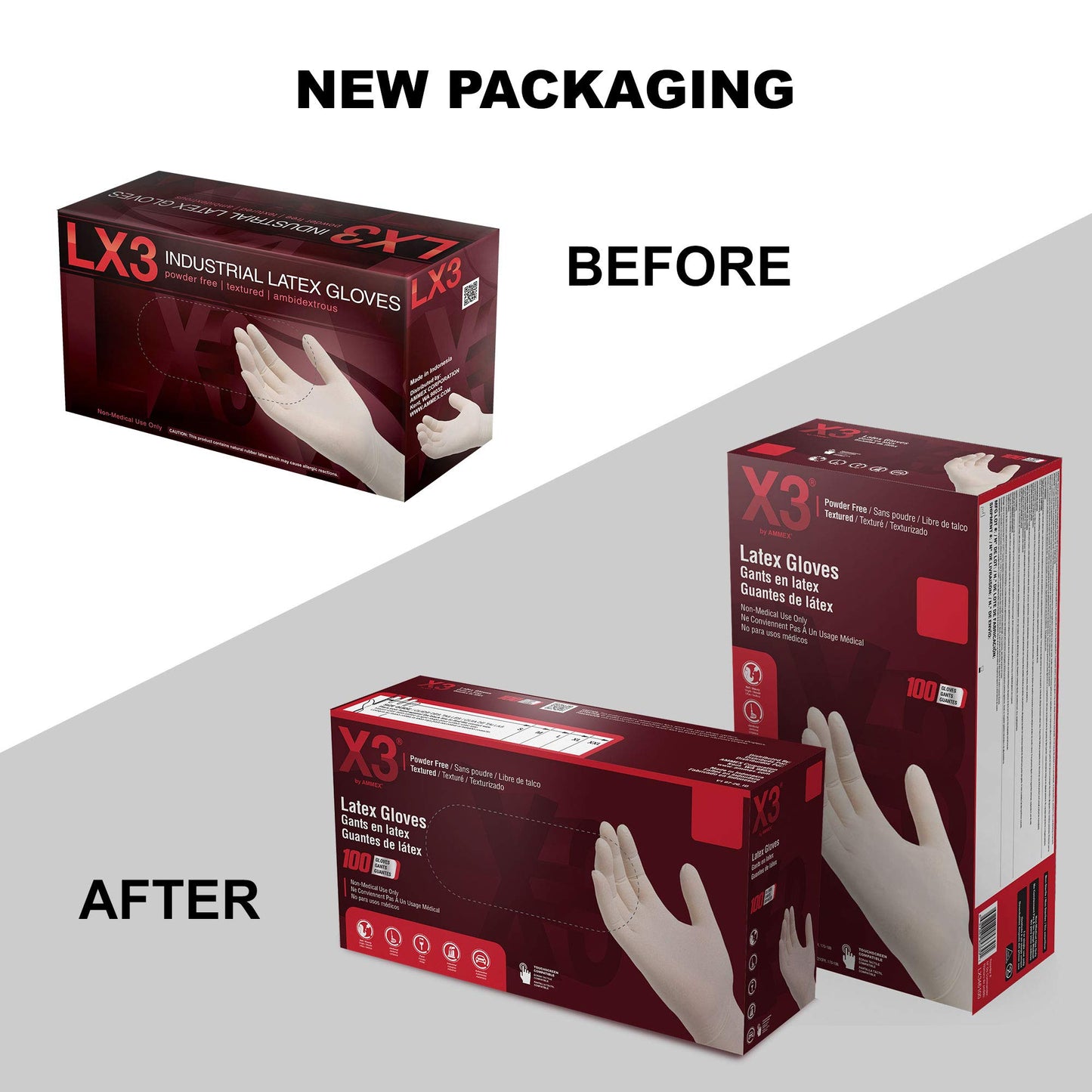 X3 Industrial Ivory Latex Gloves, Box of 100, 3 Mil, Size Small, Powder Free, Textured, Disposable, LX342100-BX
